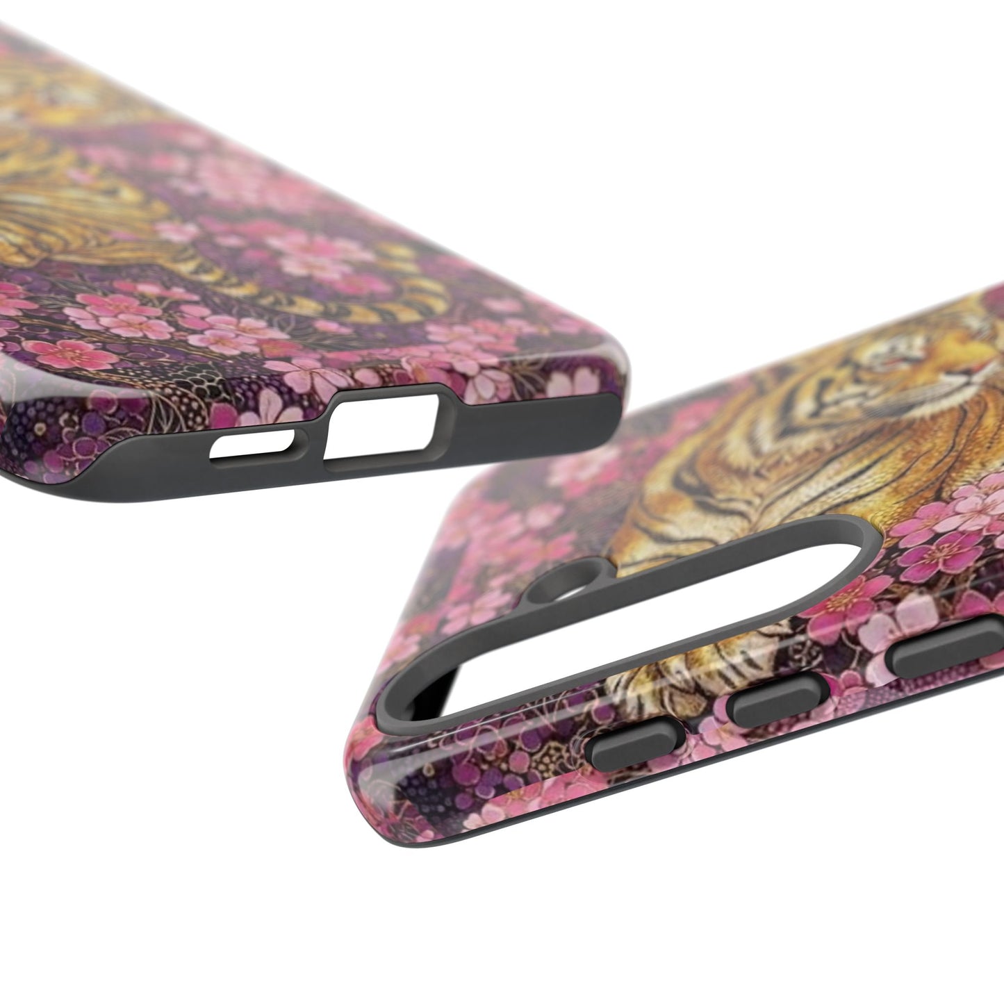 Tiger Floral Phone Case — Vintage Sakura Heavy-Duty Protective Cover