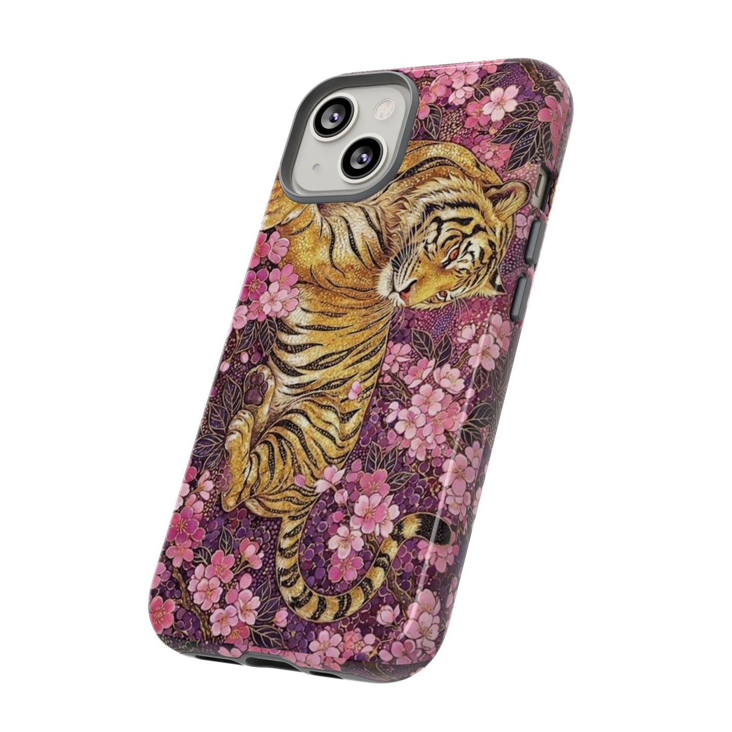 Tiger Floral Phone Case — Vintage Sakura Heavy-Duty Protective Cover