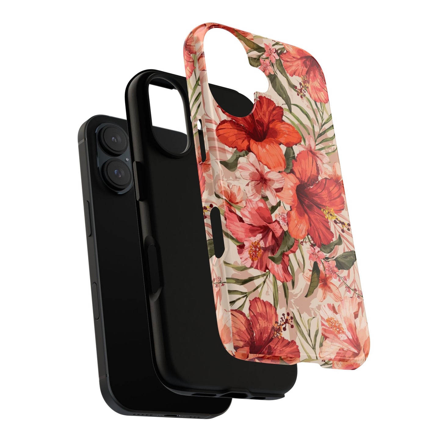 Floral Hibiscus Tough Phone Case — Tropical Red Blossom Protective Cover