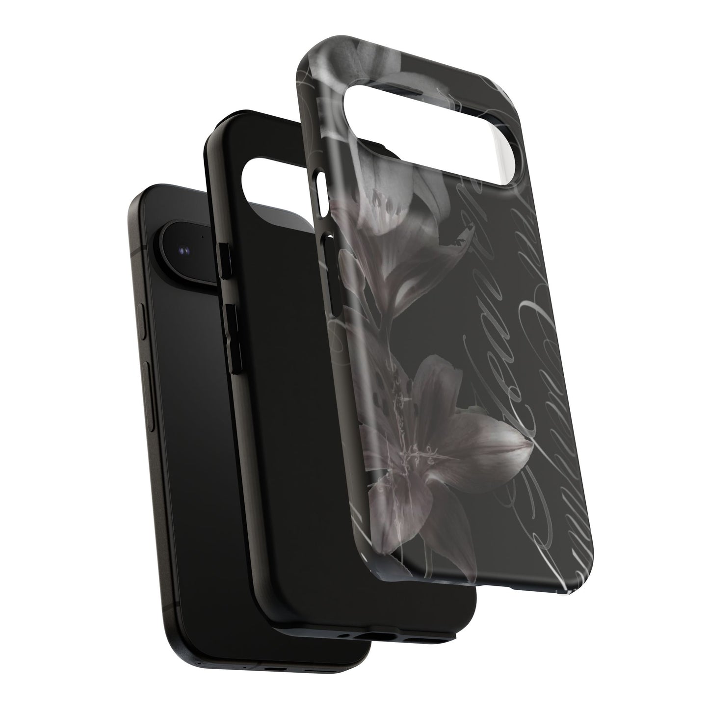 Floral Script Tough Phone Case – Black Lily Protective Cover