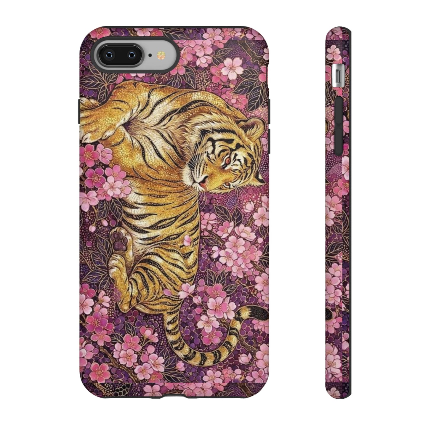 Tiger Floral Phone Case — Vintage Sakura Heavy-Duty Protective Cover