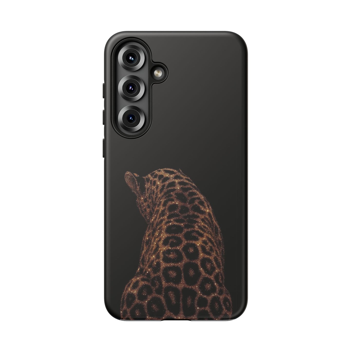 Leopard Print Tough Phone Case - Sleek Black Protective Cover