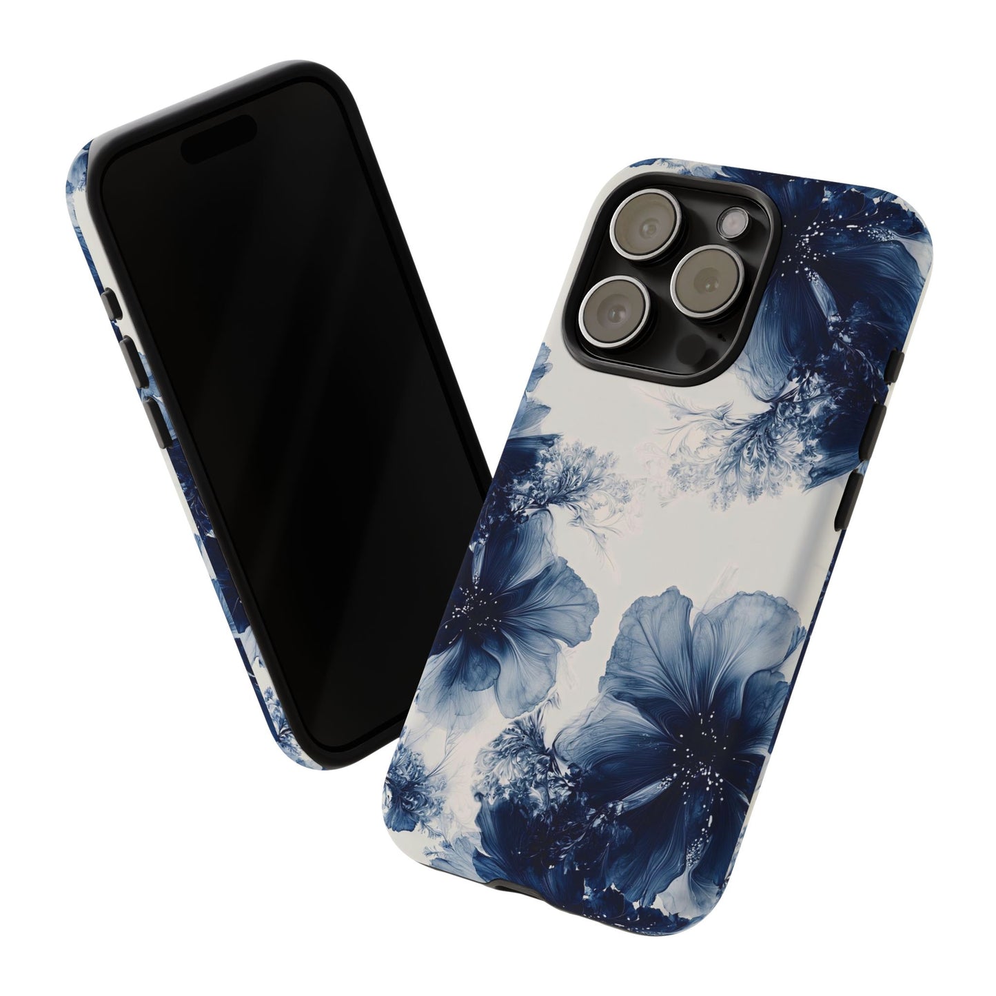 Floral Indigo Tough Phone Case — Blue Botanical Protective Cover
