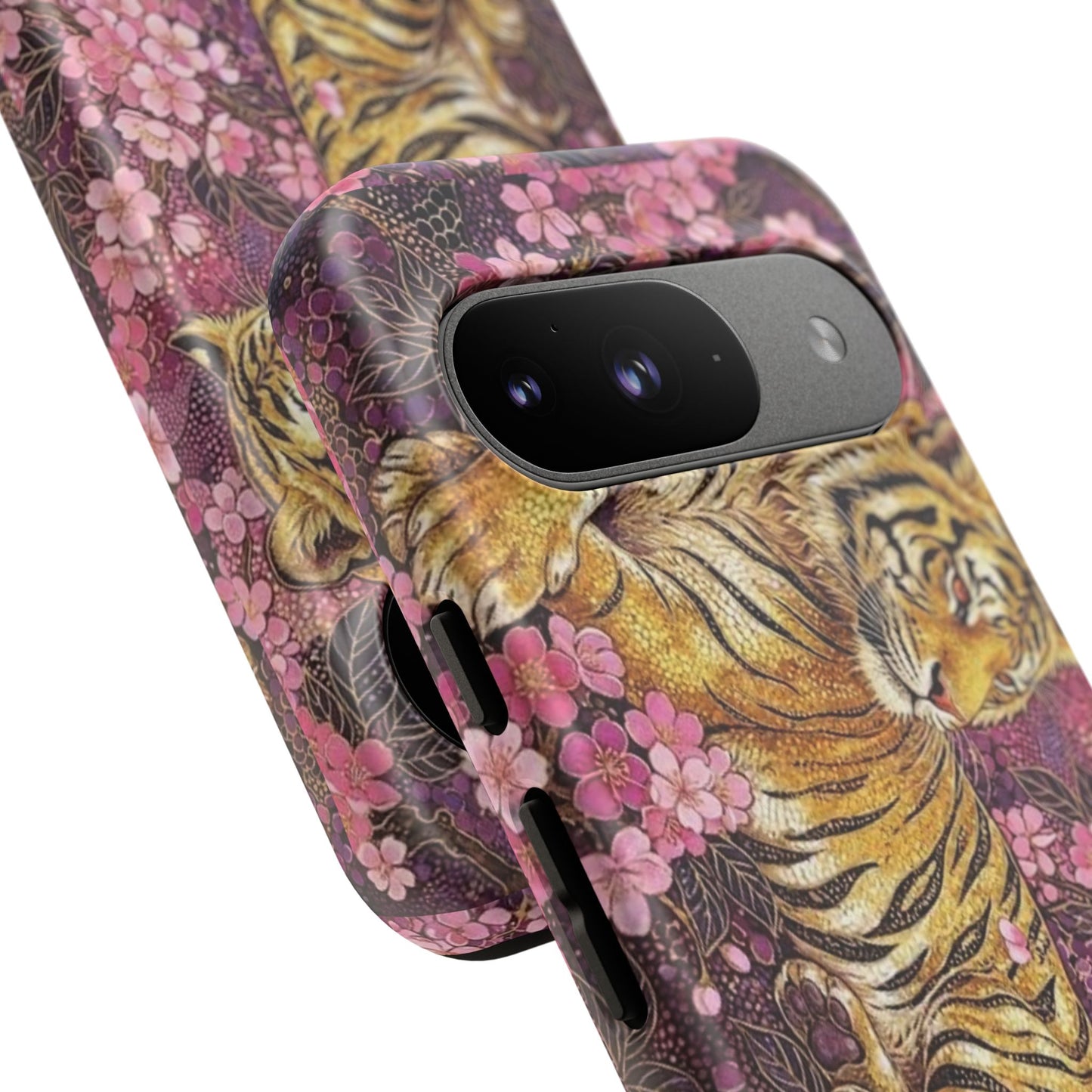 Tiger Floral Phone Case — Vintage Sakura Heavy-Duty Protective Cover