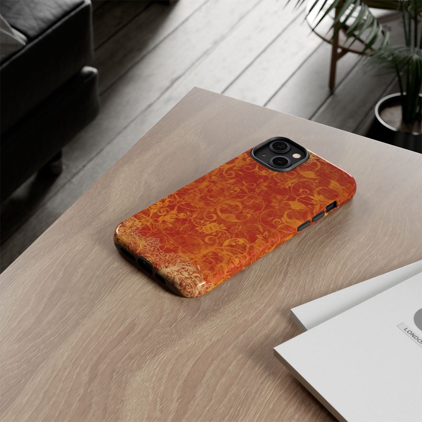 Floral Autumn iPhone Tough Case — Orange Vintage Scroll Design