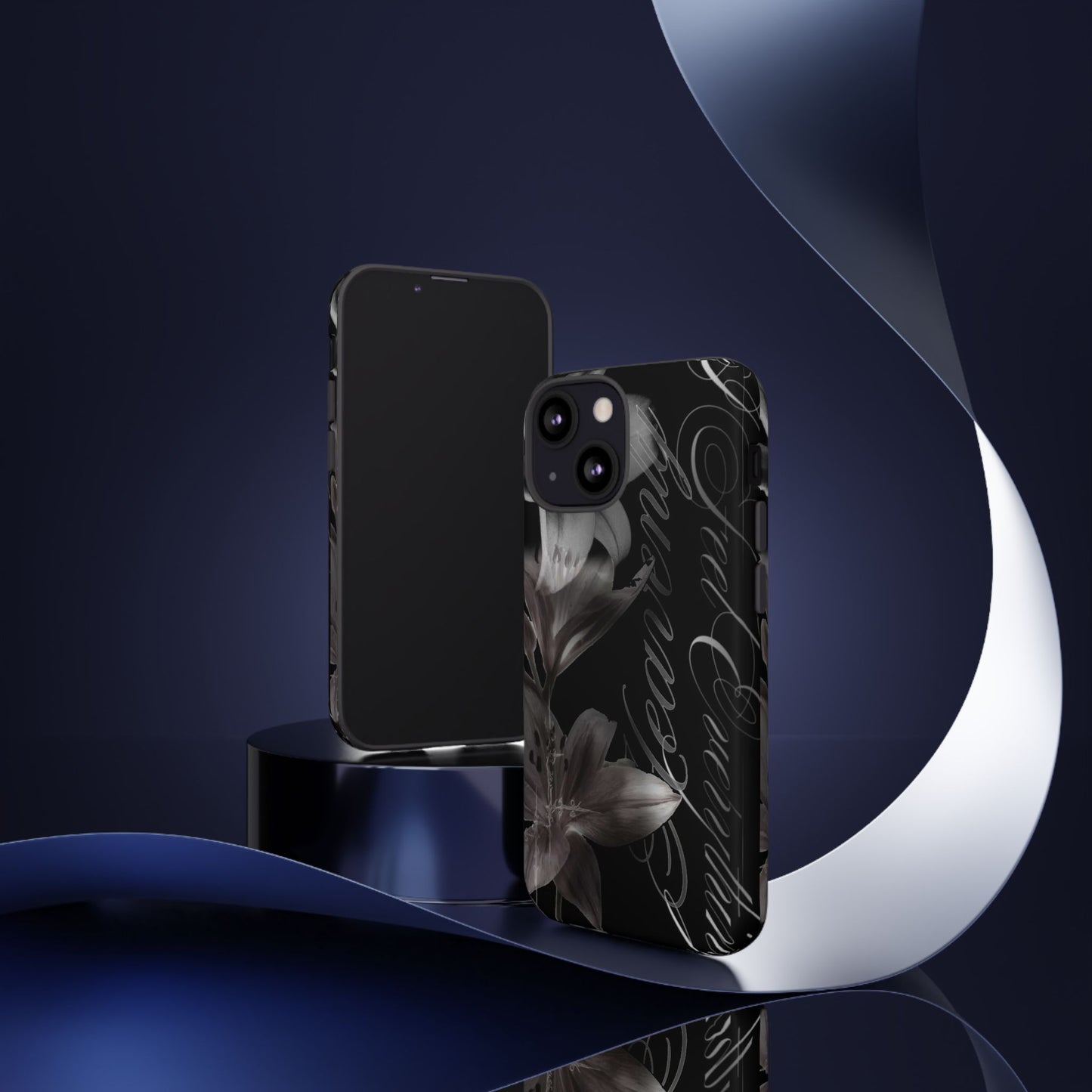 Floral Script Tough Phone Case – Black Lily Protective Cover