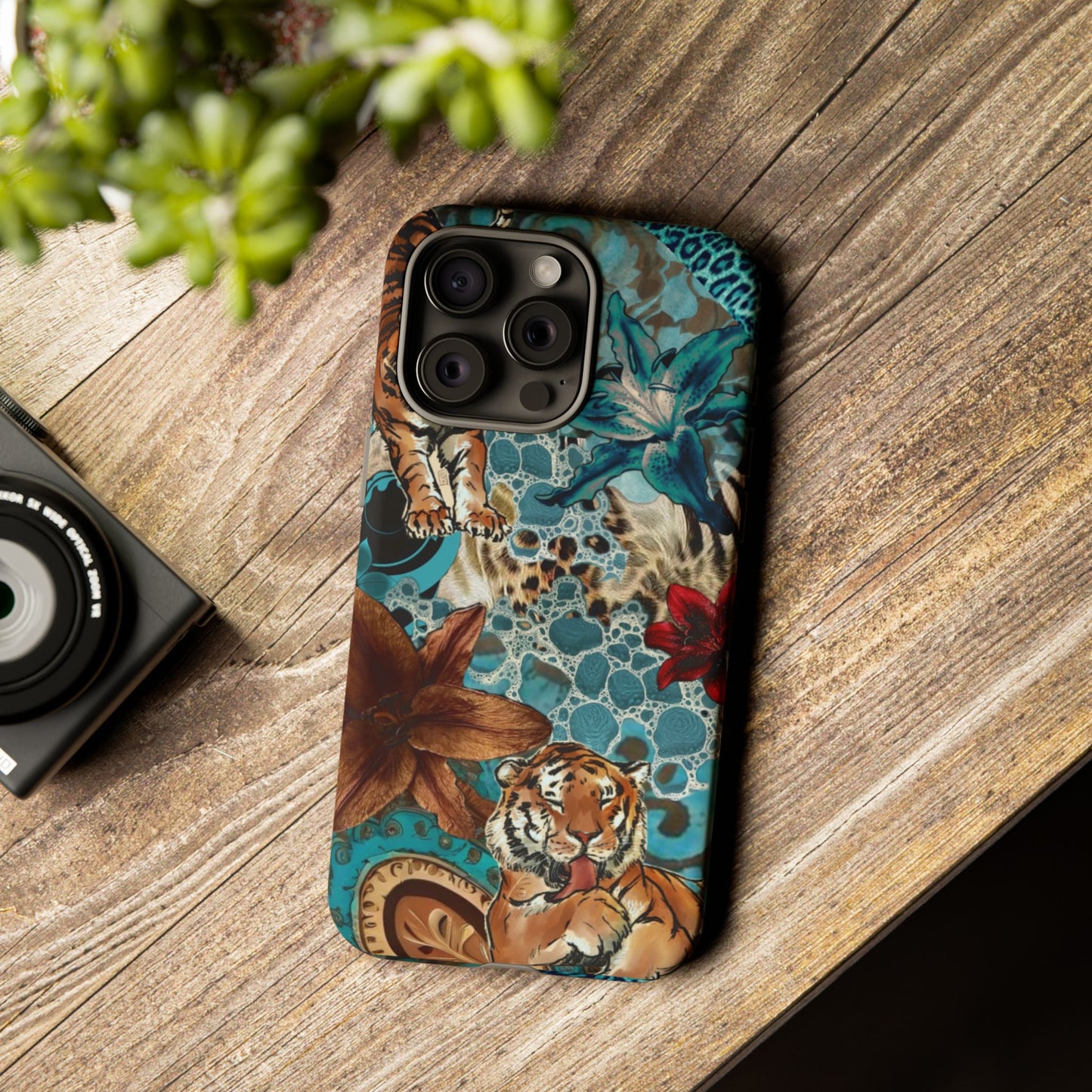 Floral Tiger Phone Case - Teal Safari Protective Cover