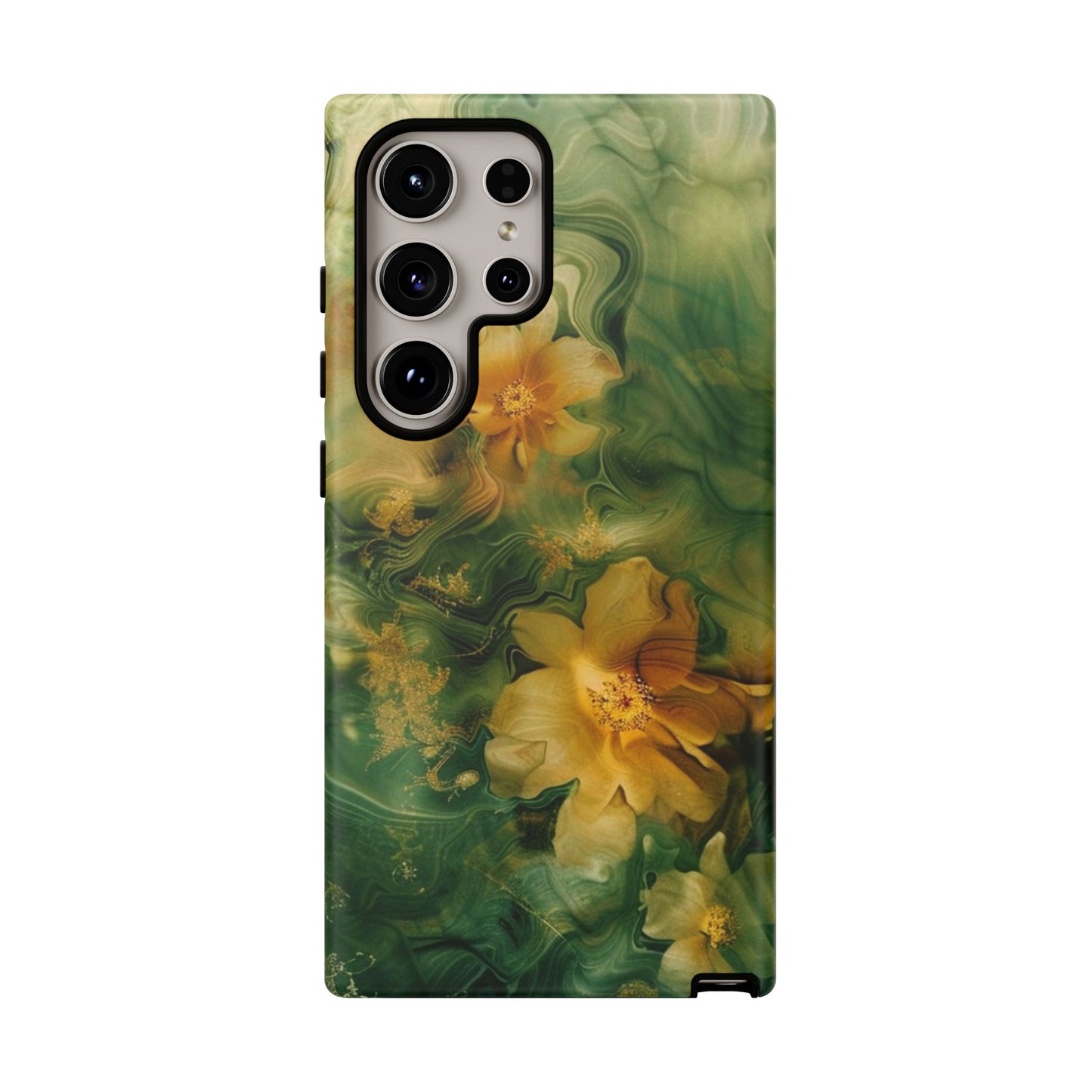 Floral Swirl Phone Case — Green & Gold Vintage Flower Design