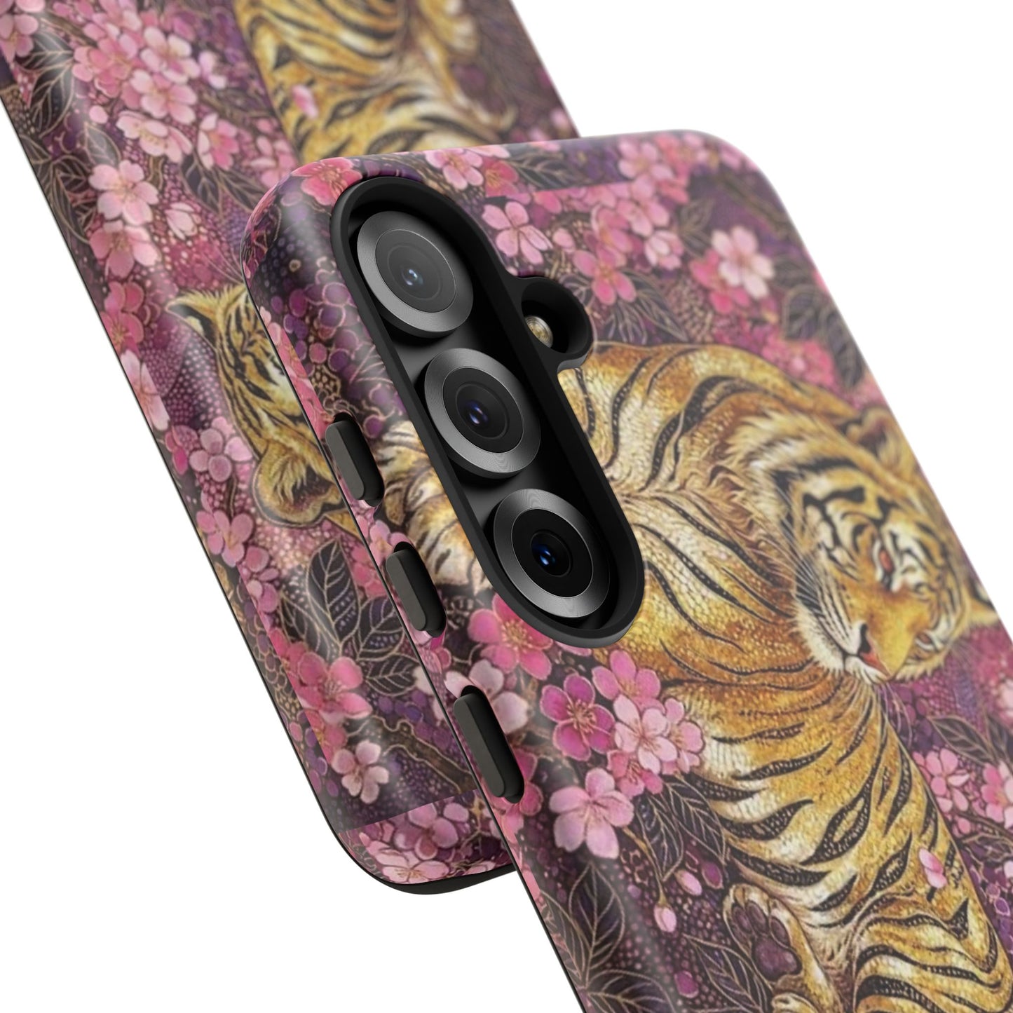 Tiger Floral Phone Case — Vintage Sakura Heavy-Duty Protective Cover