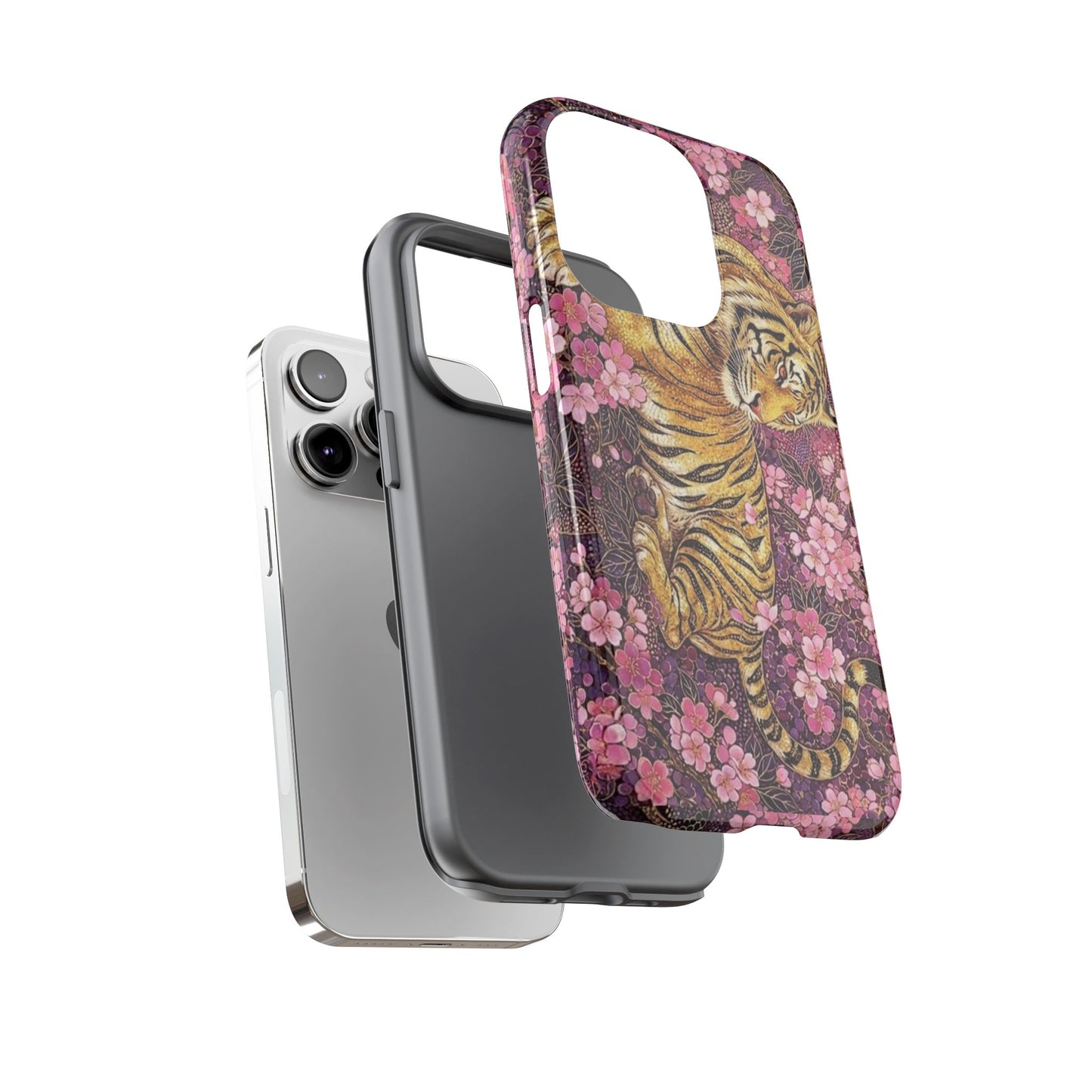 Tiger Floral Phone Case — Vintage Sakura Heavy-Duty Protective Cover