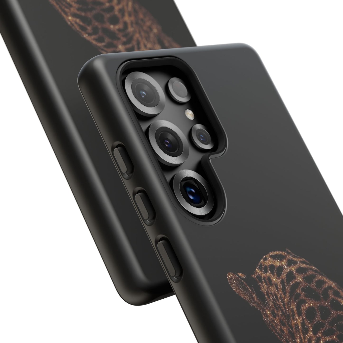 Leopard Print Tough Phone Case - Sleek Black Protective Cover