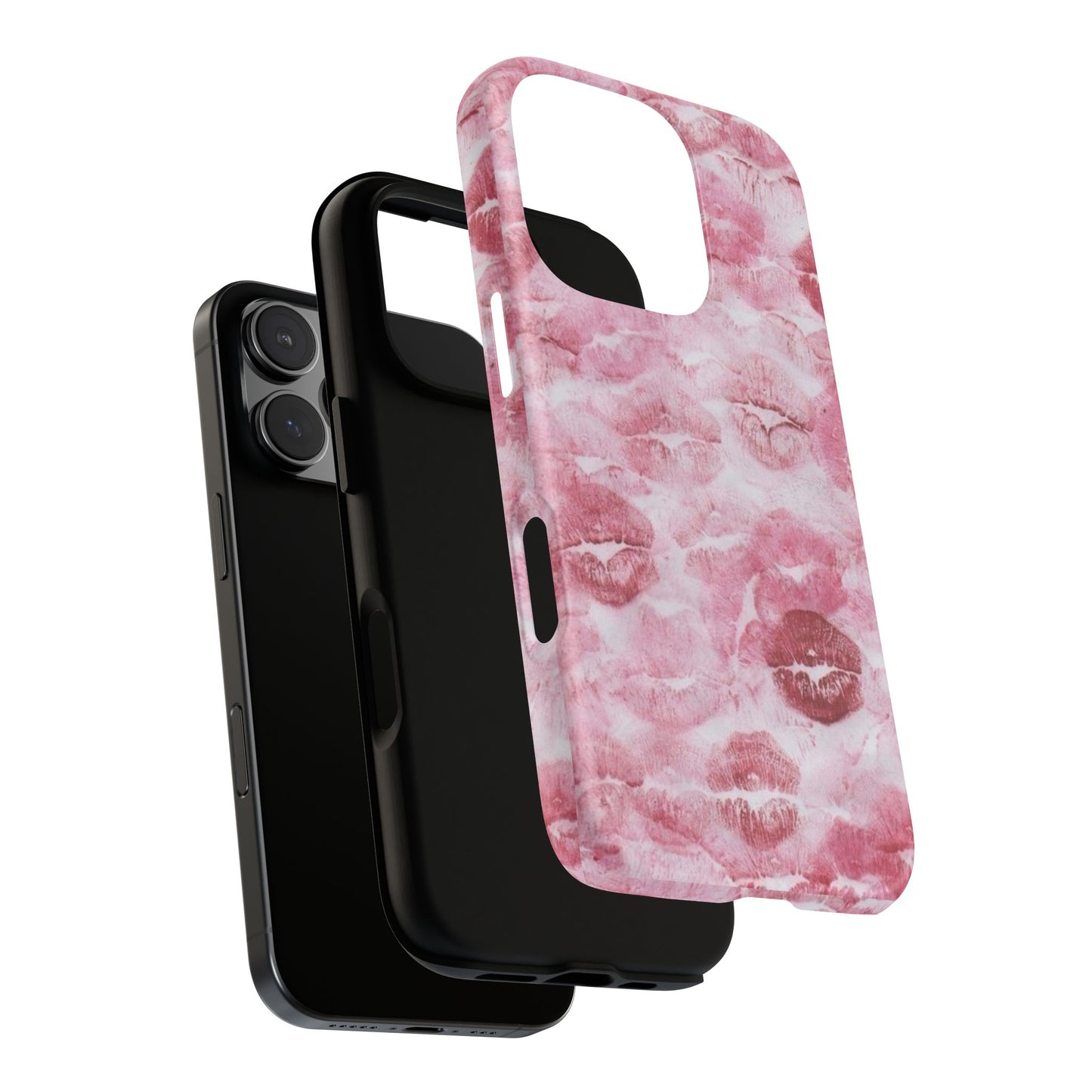 Kiss Print Tough Phone Case — Pink Marble Lip Pattern, Protective iPhone Cover