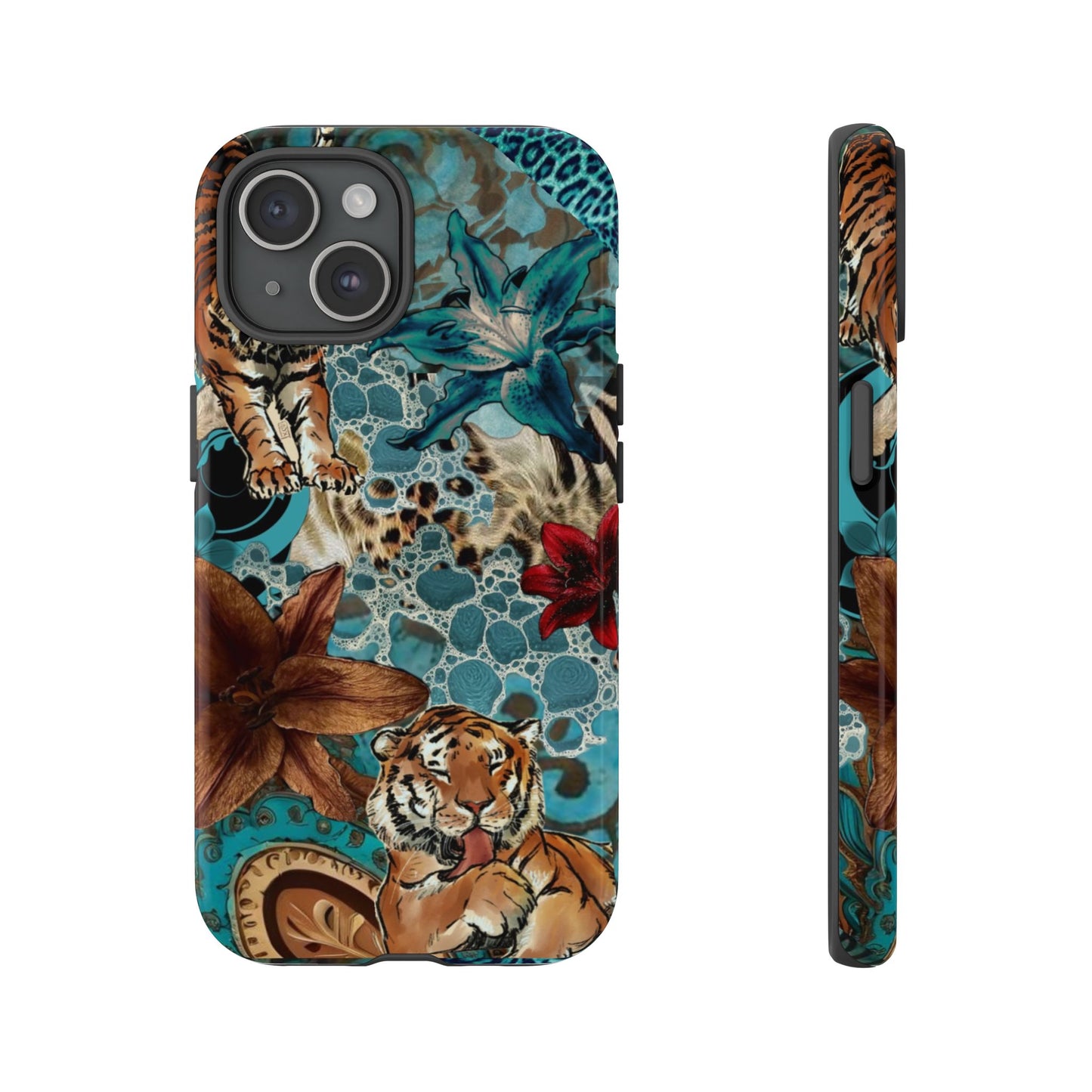 Floral Tiger Phone Case - Teal Safari Protective Cover