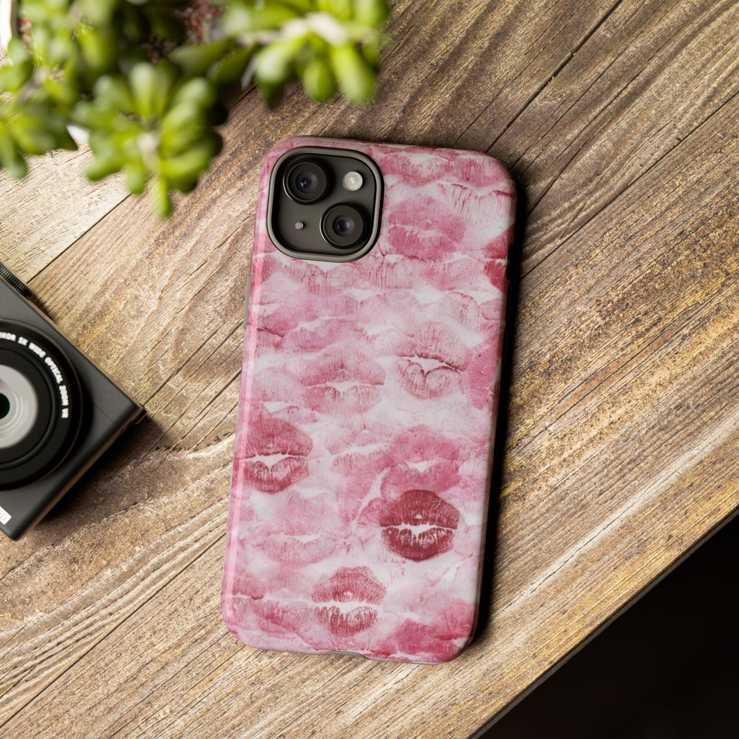 Kiss Print Tough Phone Case — Pink Marble Lip Pattern, Protective iPhone Cover