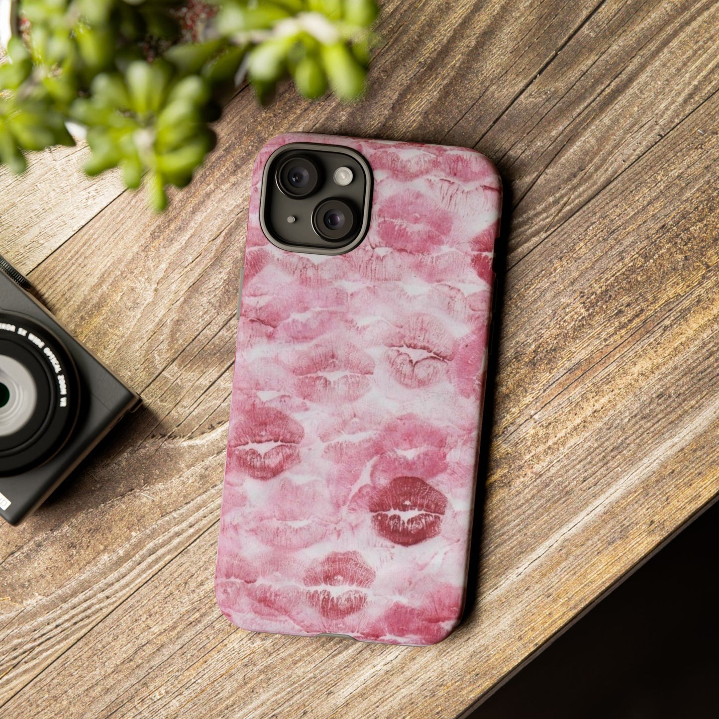 Kiss Print Tough Phone Case — Pink Marble Lip Pattern, Protective iPhone Cover