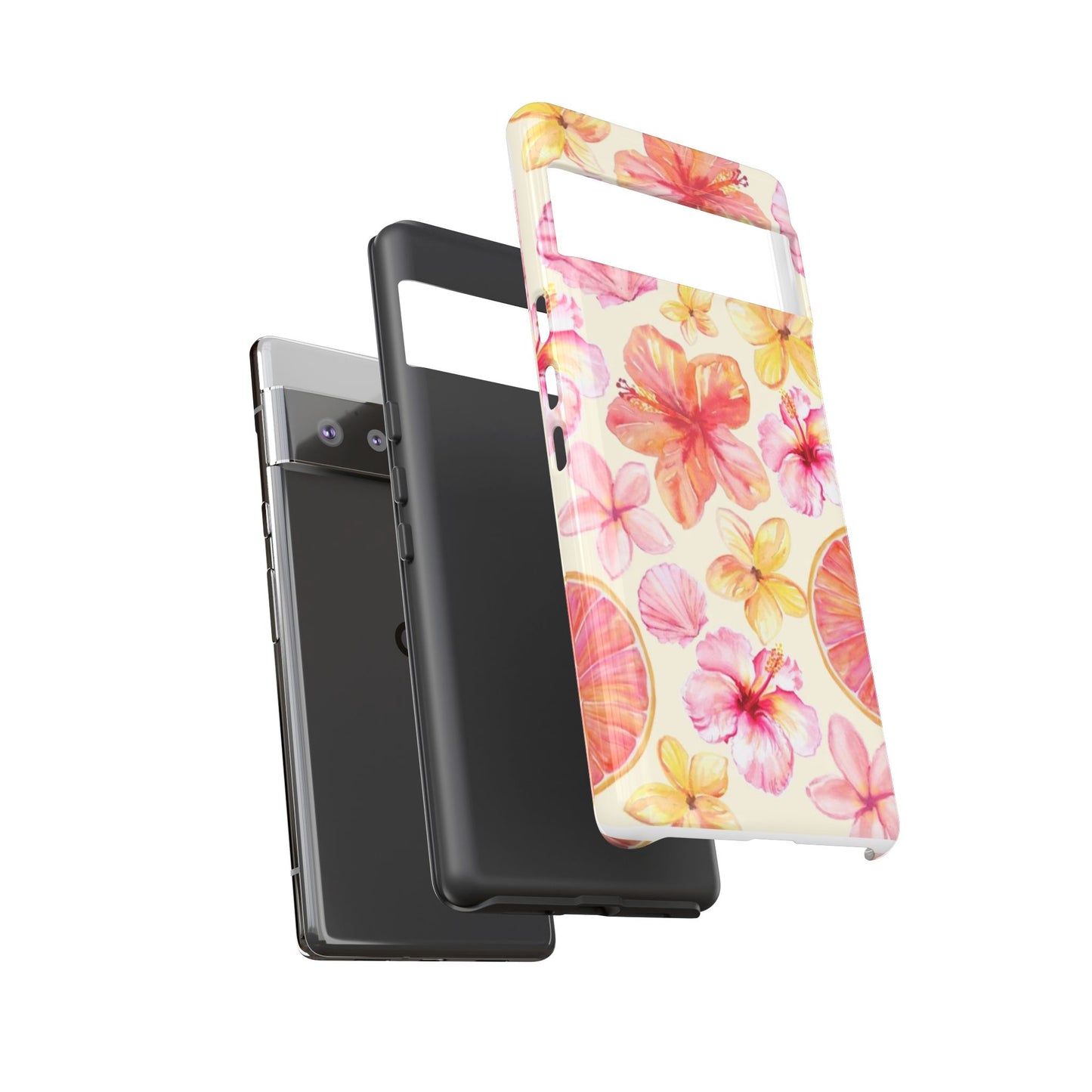 Tropical Hibiscus Tough Phone Case – Watercolor Floral & Citrus Protective Cover