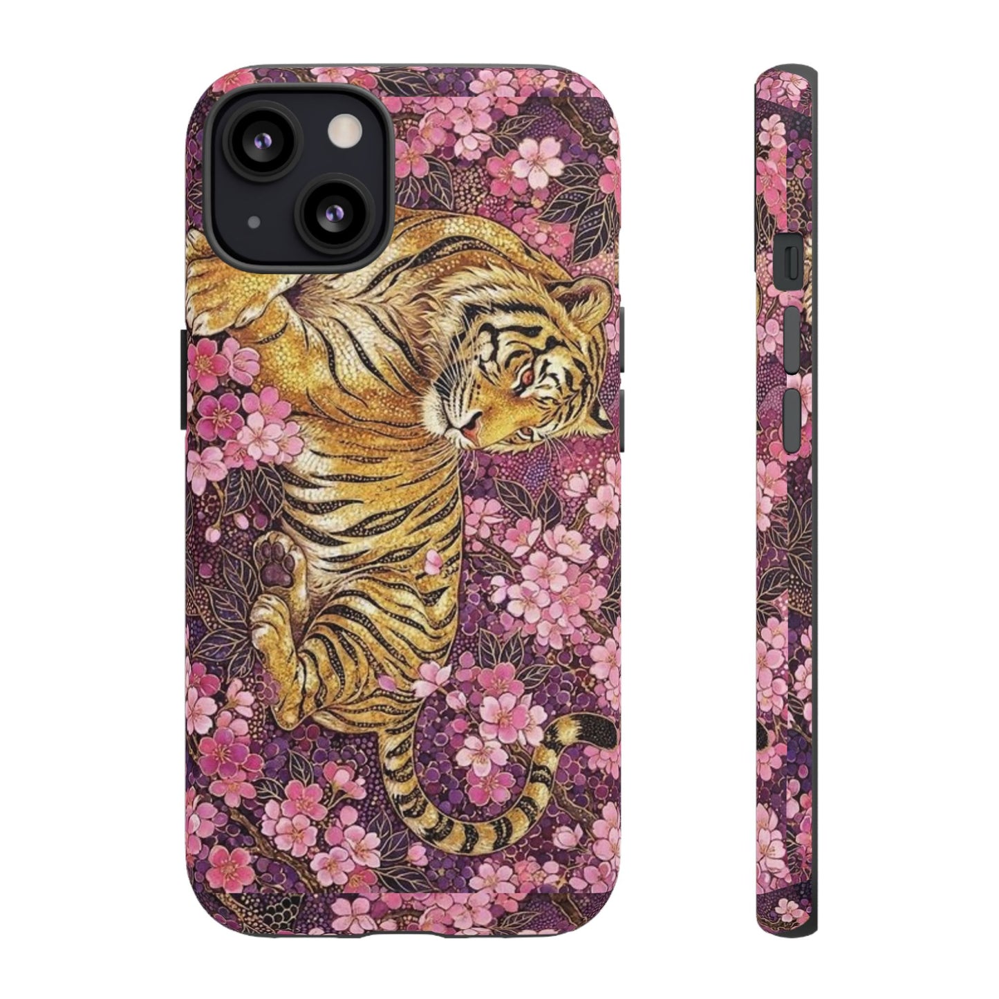 Tiger Floral Phone Case — Vintage Sakura Heavy-Duty Protective Cover