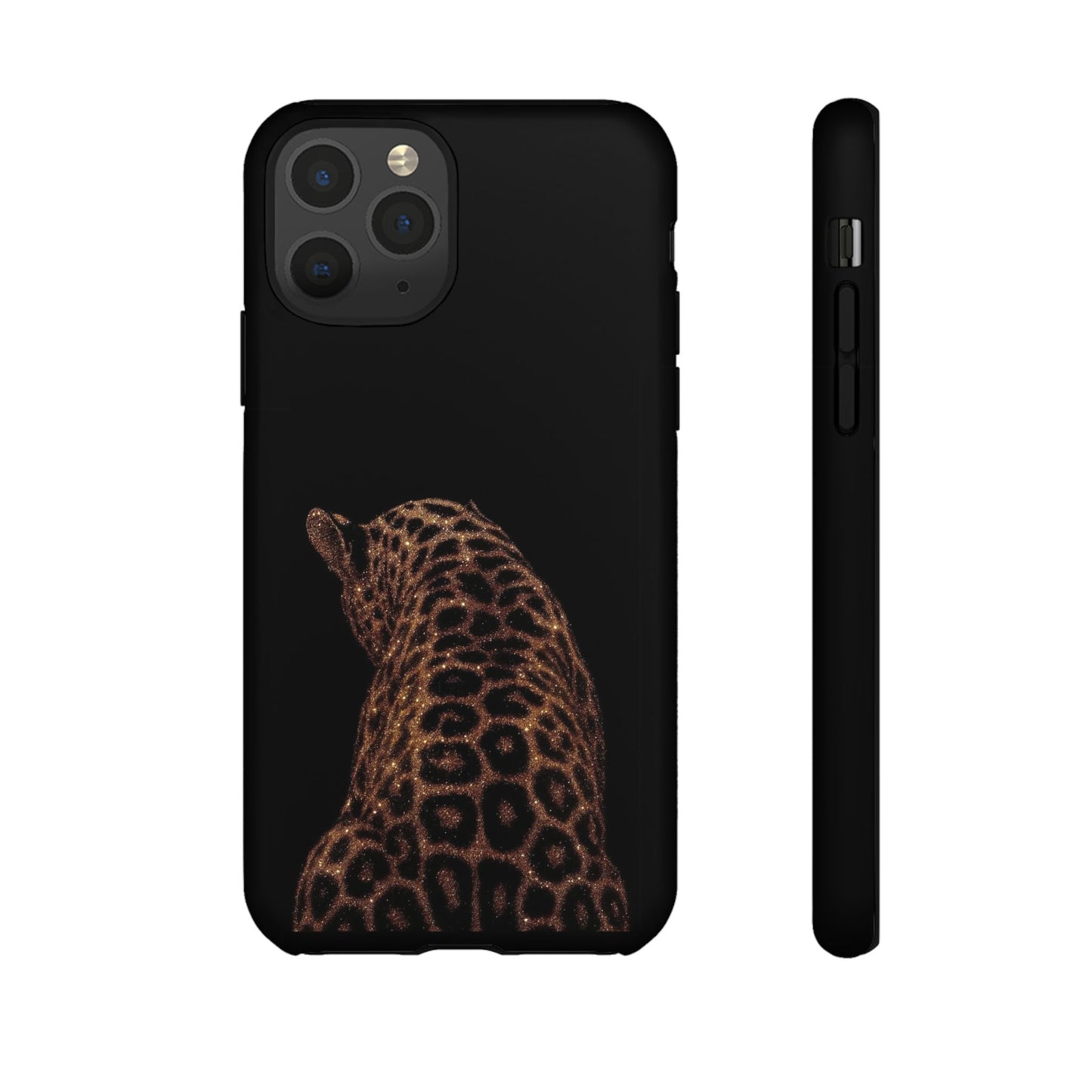 Leopard Print Tough Phone Case - Sleek Black Protective Cover