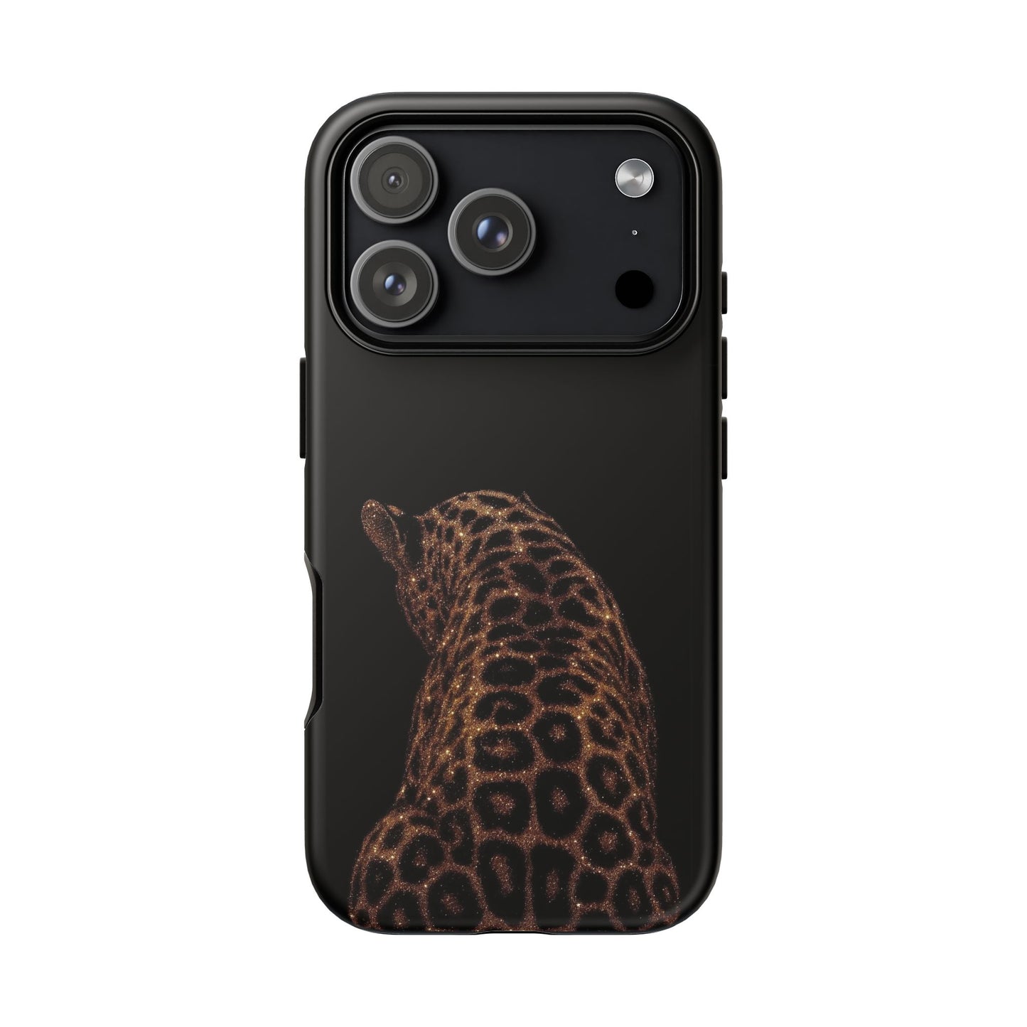 Leopard Print Tough Phone Case - Sleek Black Protective Cover