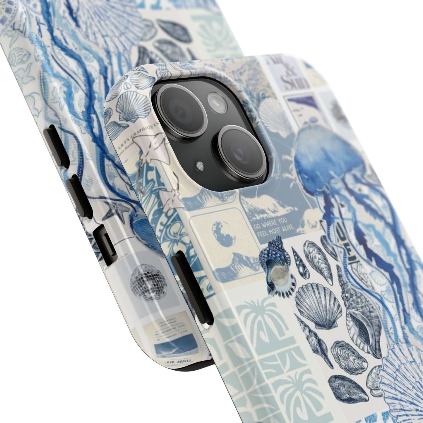 Sea Collage Tough Phone Case — Blue Jellyfish & Shells Coastal Design