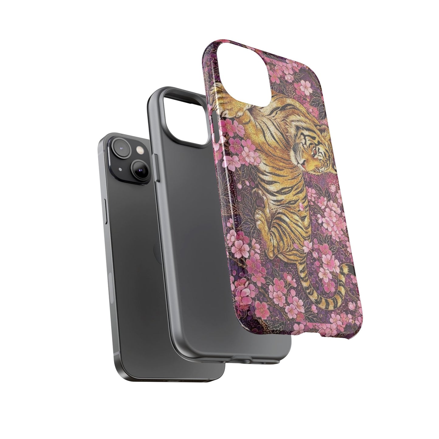 Tiger Floral Phone Case — Vintage Sakura Heavy-Duty Protective Cover
