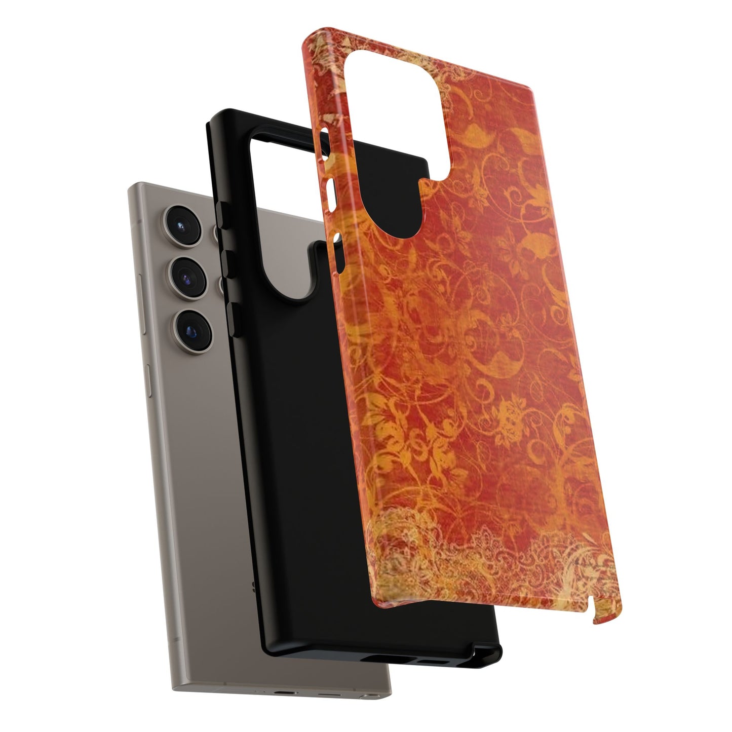 Floral Autumn iPhone Tough Case — Orange Vintage Scroll Design