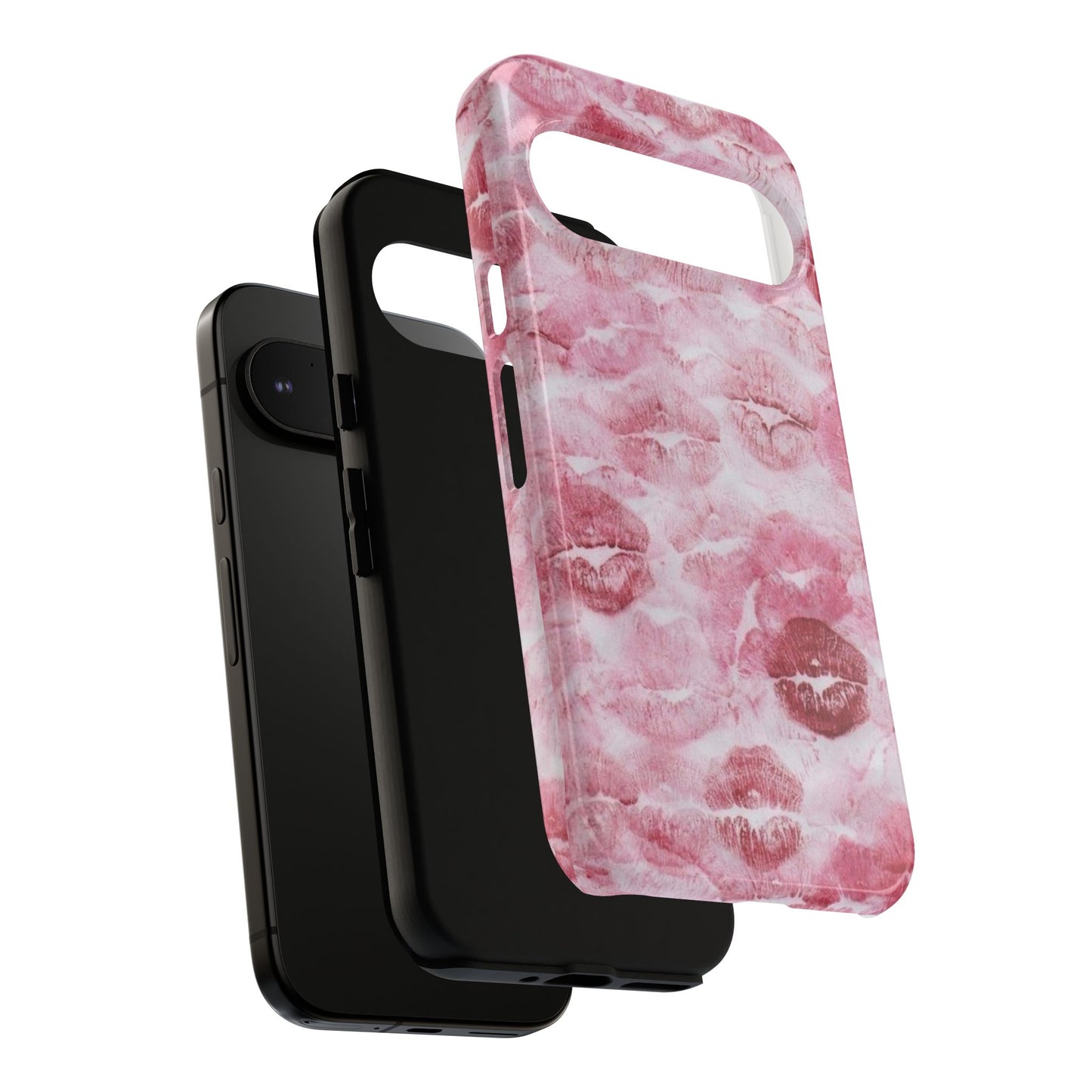 Kiss Print Tough Phone Case — Pink Marble Lip Pattern, Protective iPhone Cover