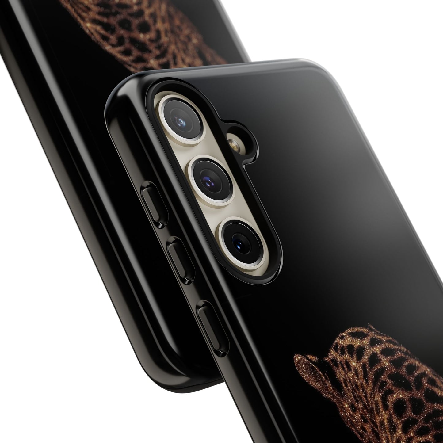 Leopard Print Tough Phone Case - Sleek Black Protective Cover