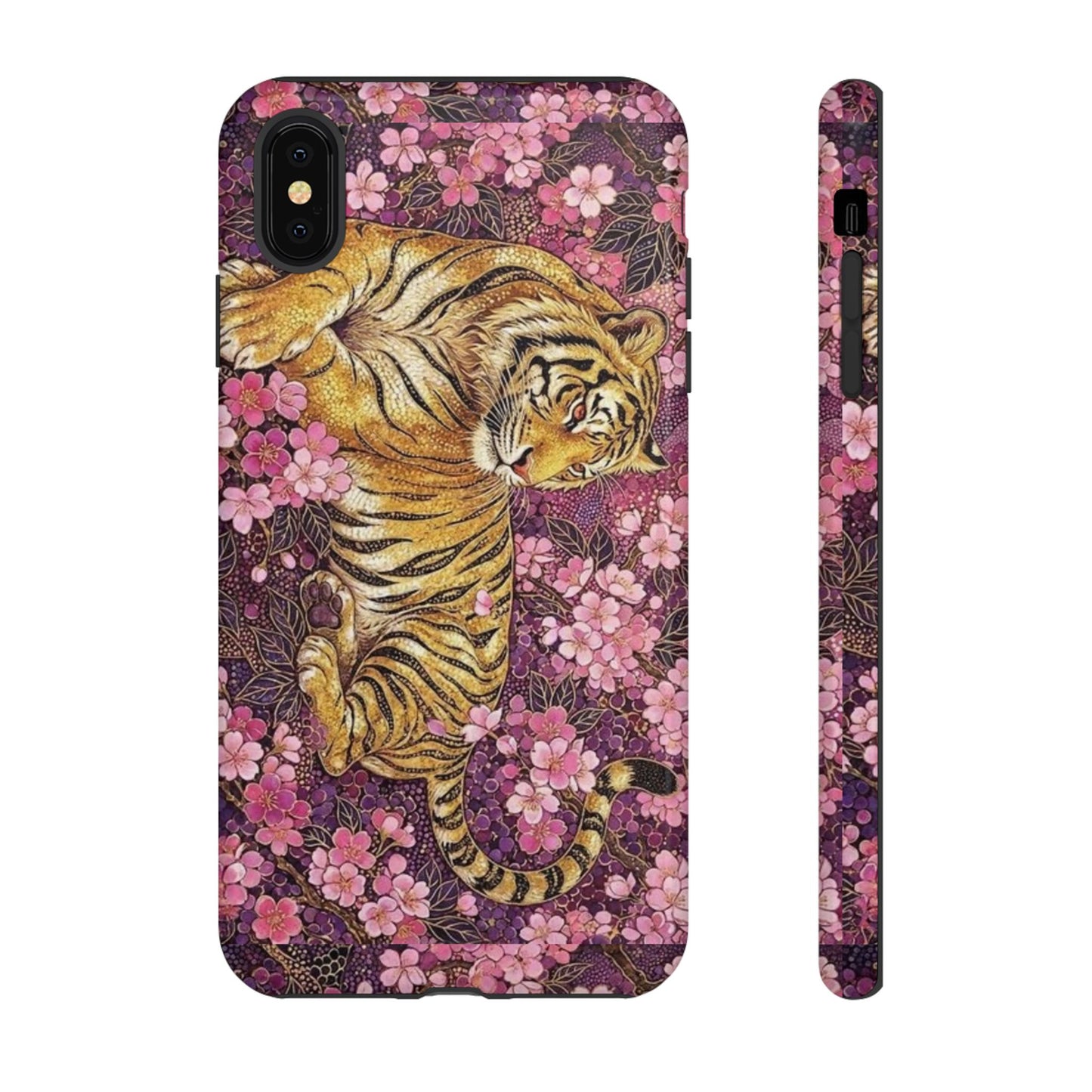 Tiger Floral Phone Case — Vintage Sakura Heavy-Duty Protective Cover