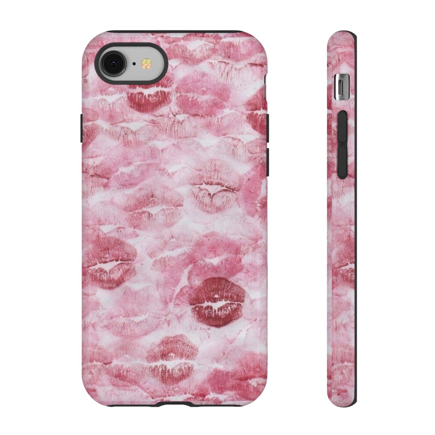 Kiss Print Tough Phone Case — Pink Marble Lip Pattern, Protective iPhone Cover