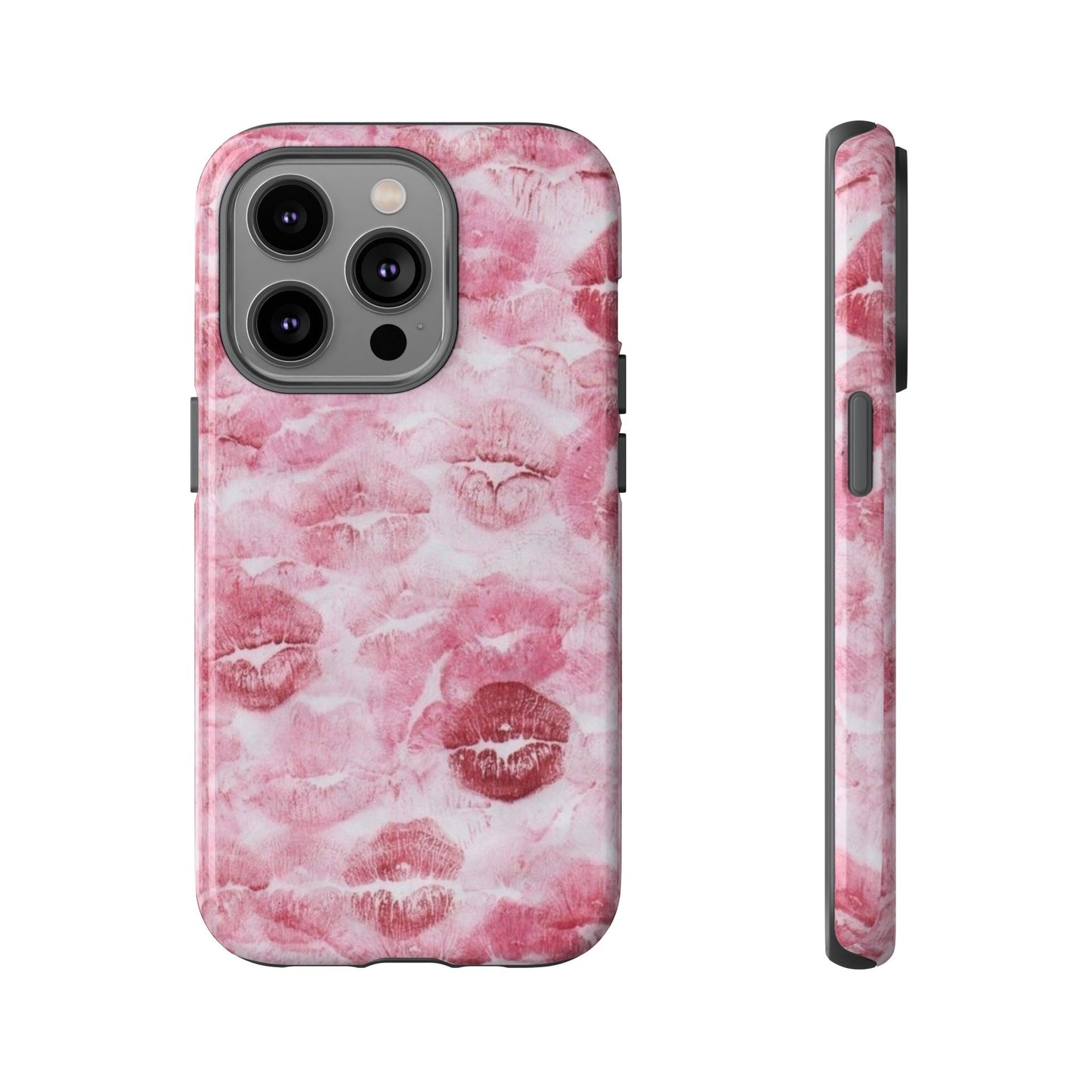 Kiss Print Tough Phone Case — Pink Marble Lip Pattern, Protective iPhone Cover
