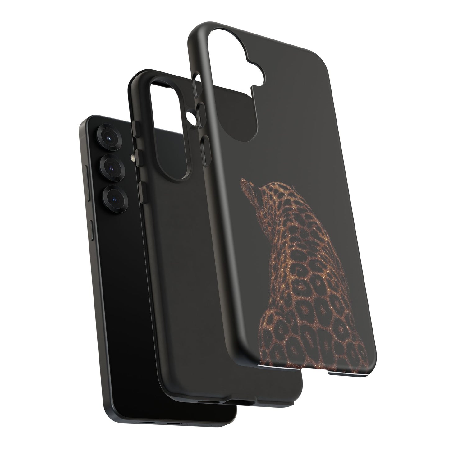 Leopard Print Tough Phone Case - Sleek Black Protective Cover