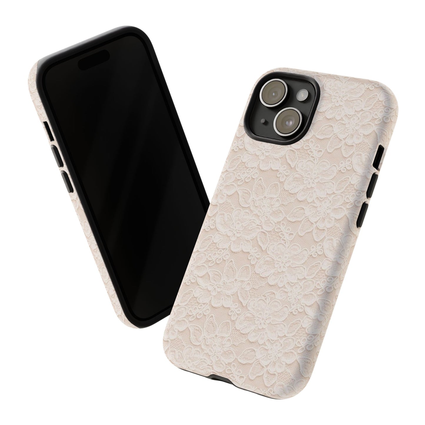 Floral Lace Tough Phone Case – Vintage Ivory Protective Cover