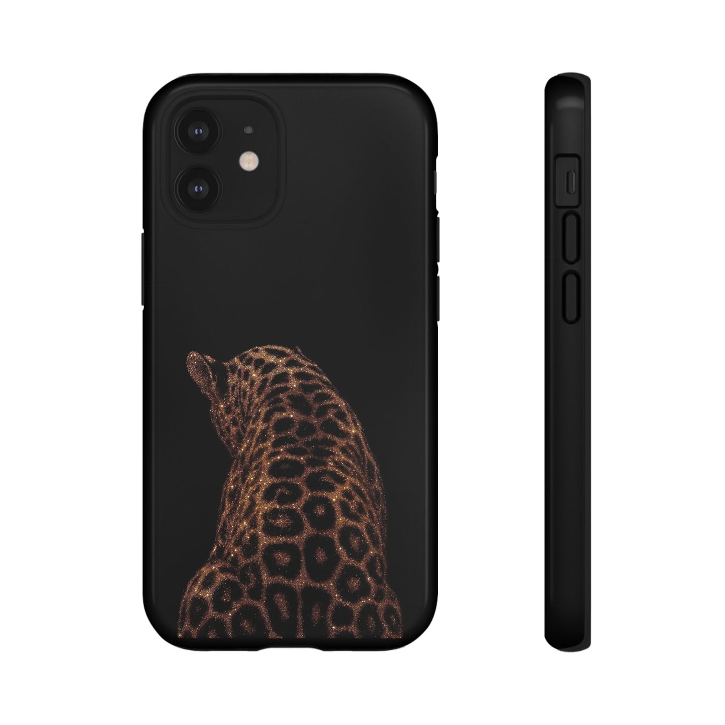 Leopard Print Tough Phone Case - Sleek Black Protective Cover