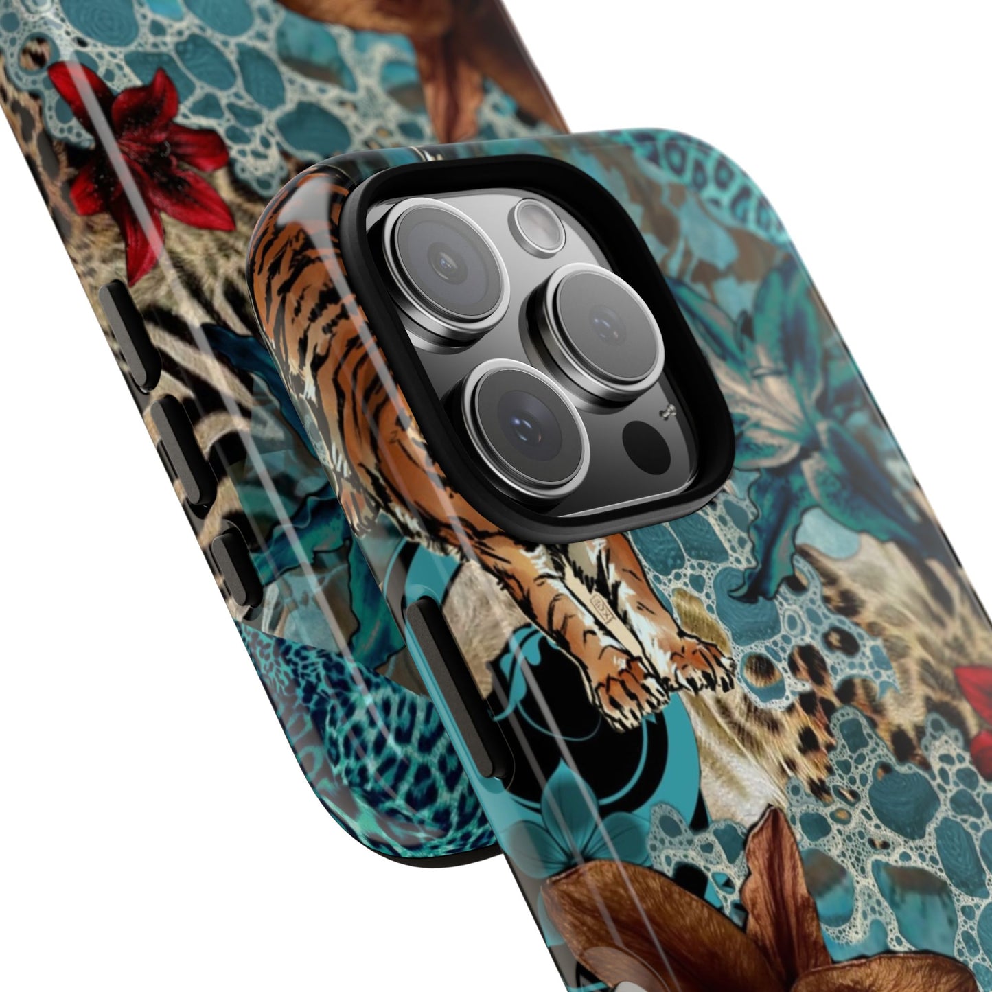 Floral Tiger Phone Case - Teal Safari Protective Cover