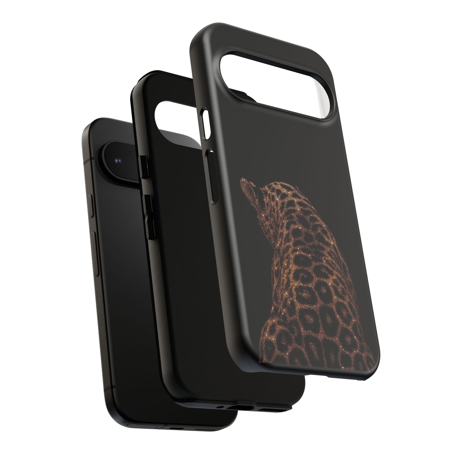 Leopard Print Tough Phone Case - Sleek Black Protective Cover