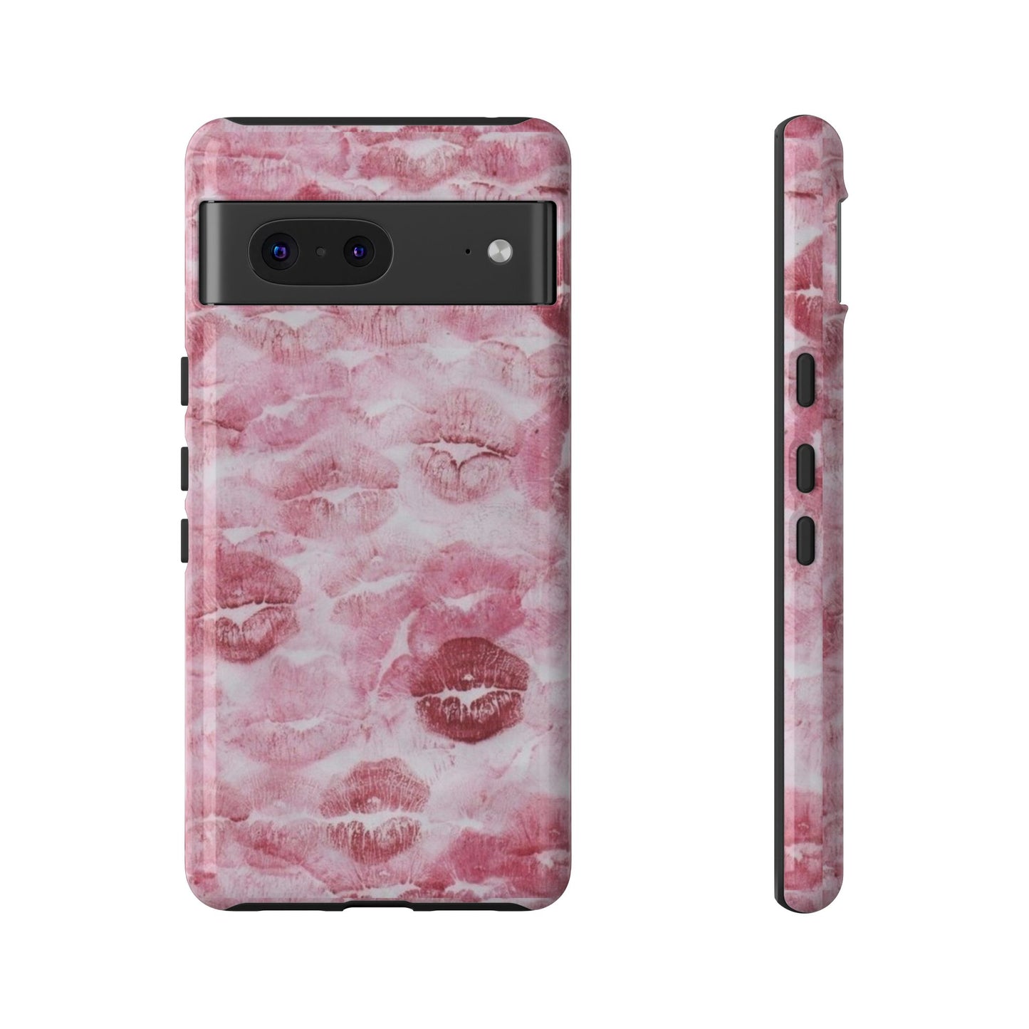 Kiss Print Tough Phone Case — Pink Marble Lip Pattern, Protective iPhone Cover