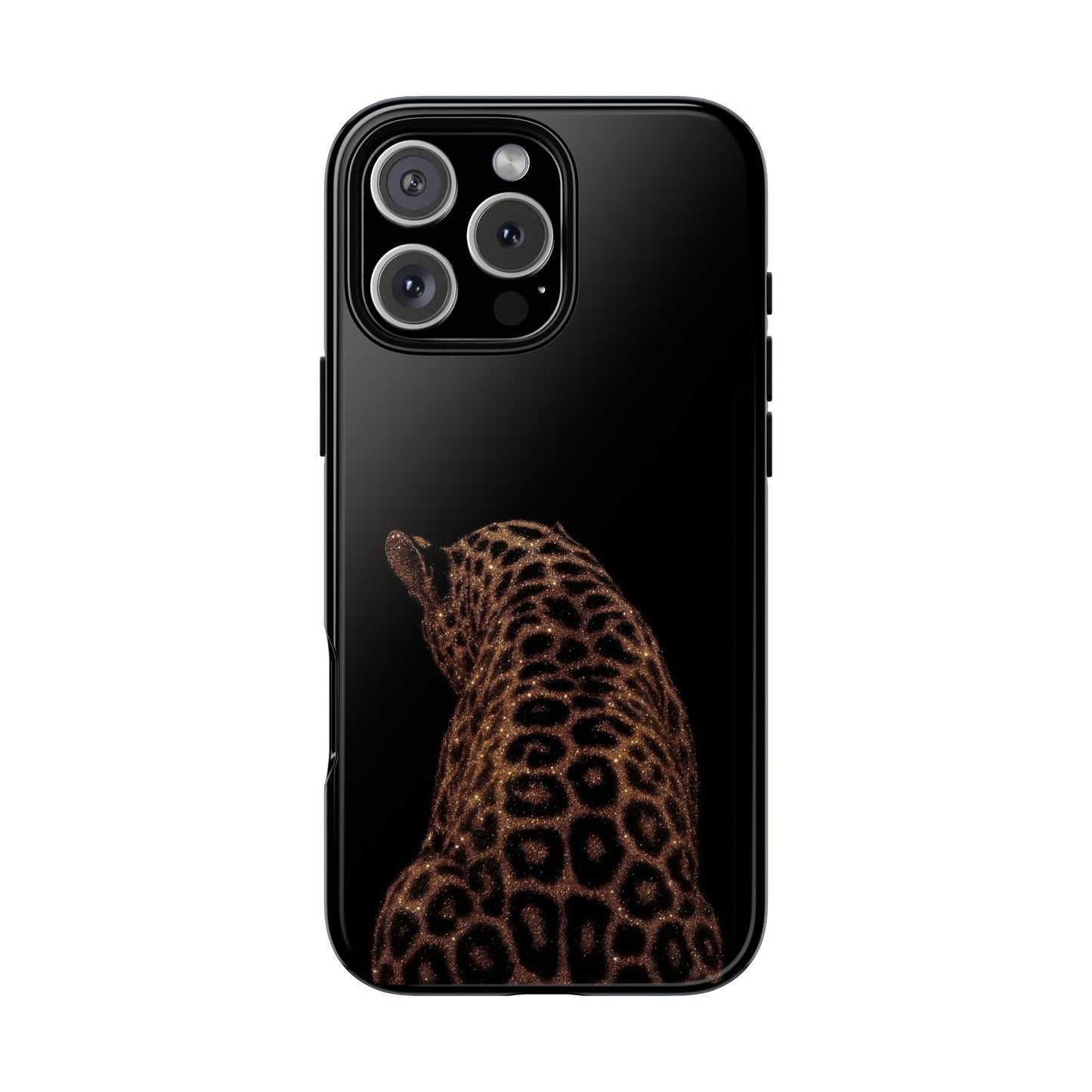 Leopard Print Tough Phone Case - Sleek Black Protective Cover