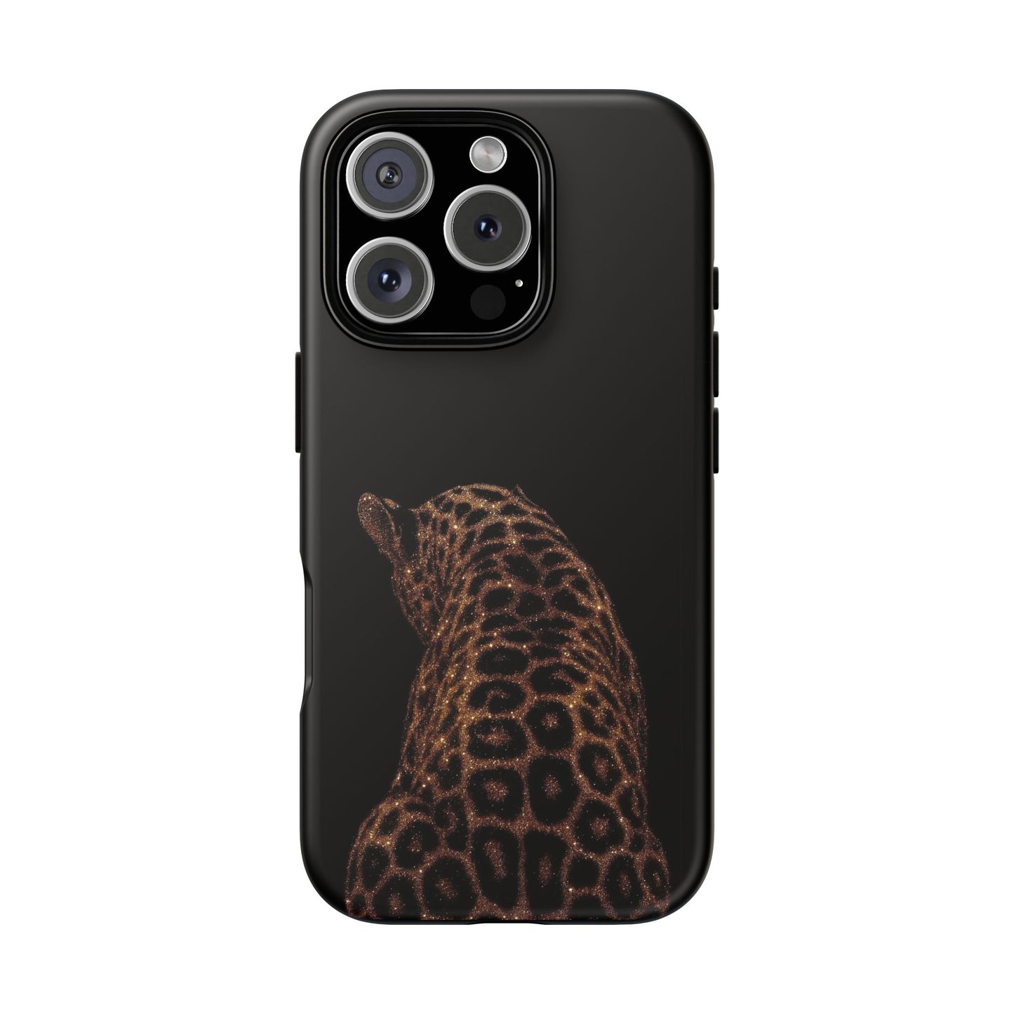 Leopard Print Tough Phone Case - Sleek Black Protective Cover