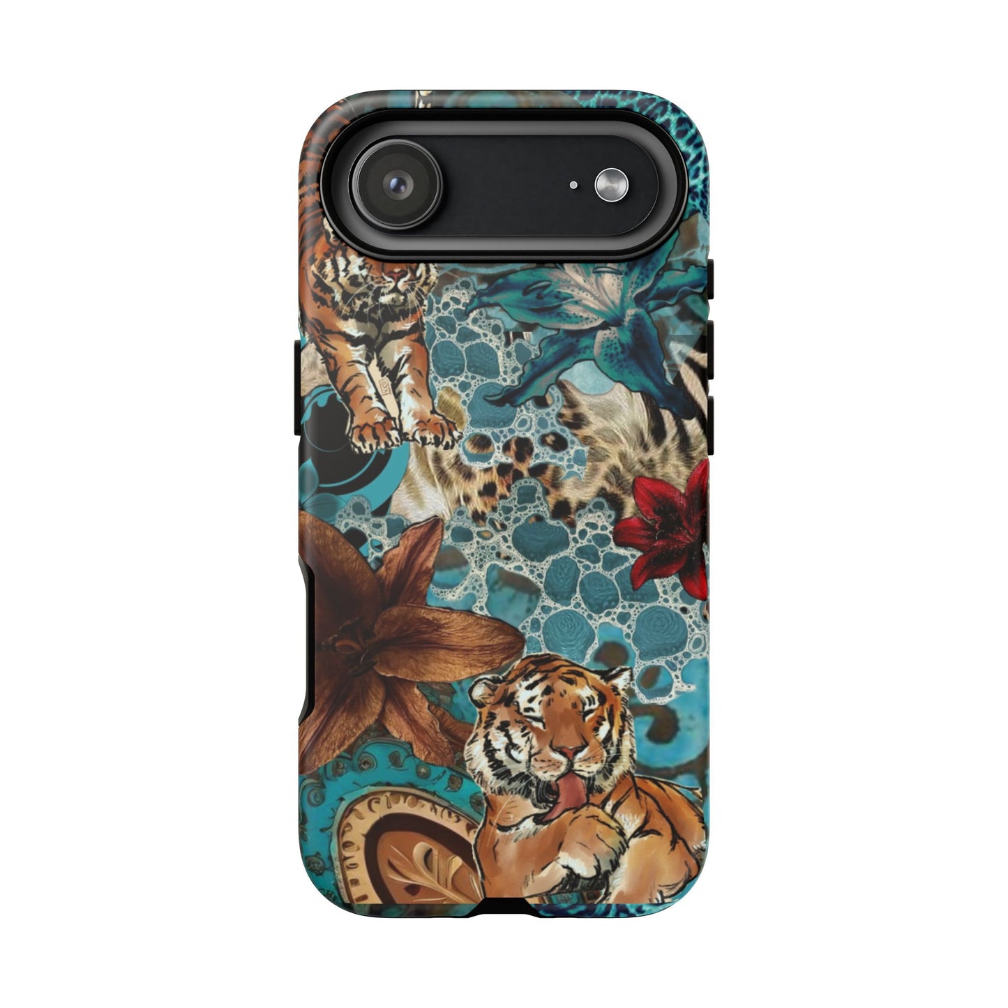 Floral Tiger Phone Case - Teal Safari Protective Cover