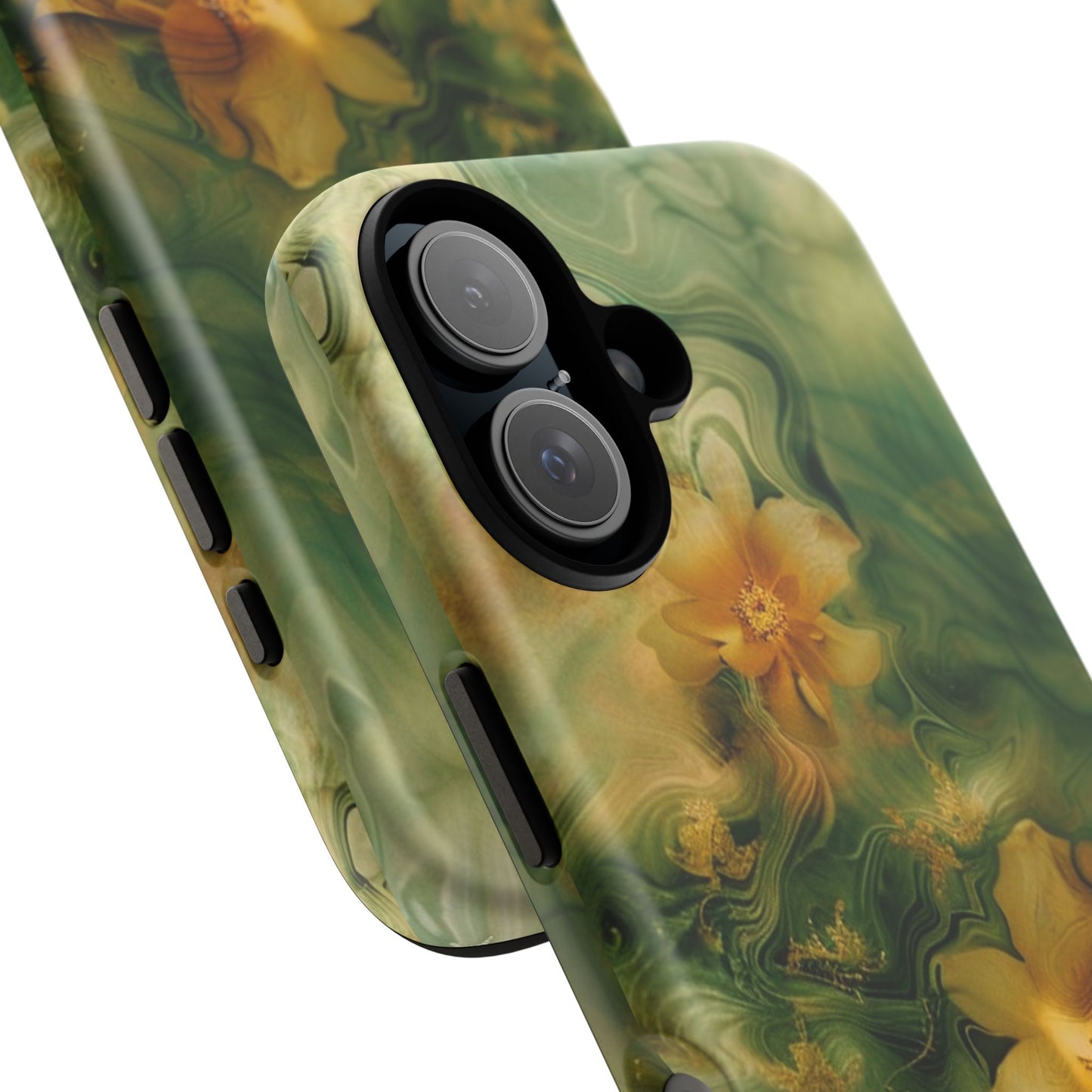 Floral Swirl Phone Case — Green & Gold Vintage Flower Design