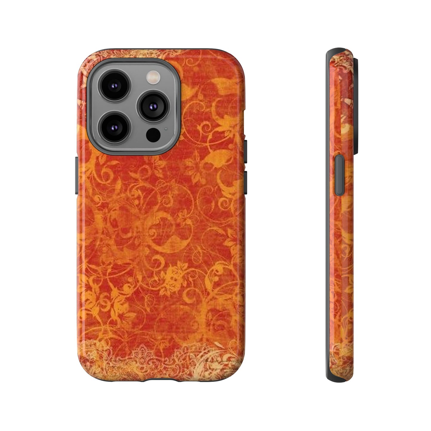 Floral Autumn iPhone Tough Case — Orange Vintage Scroll Design