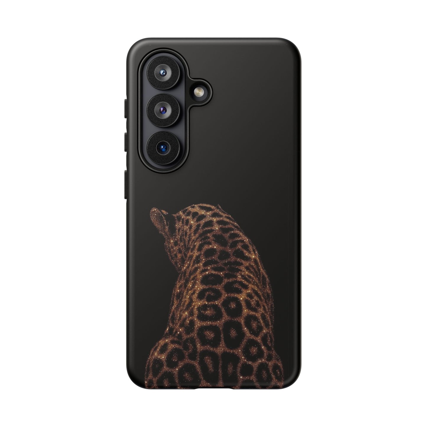 Leopard Print Tough Phone Case - Sleek Black Protective Cover