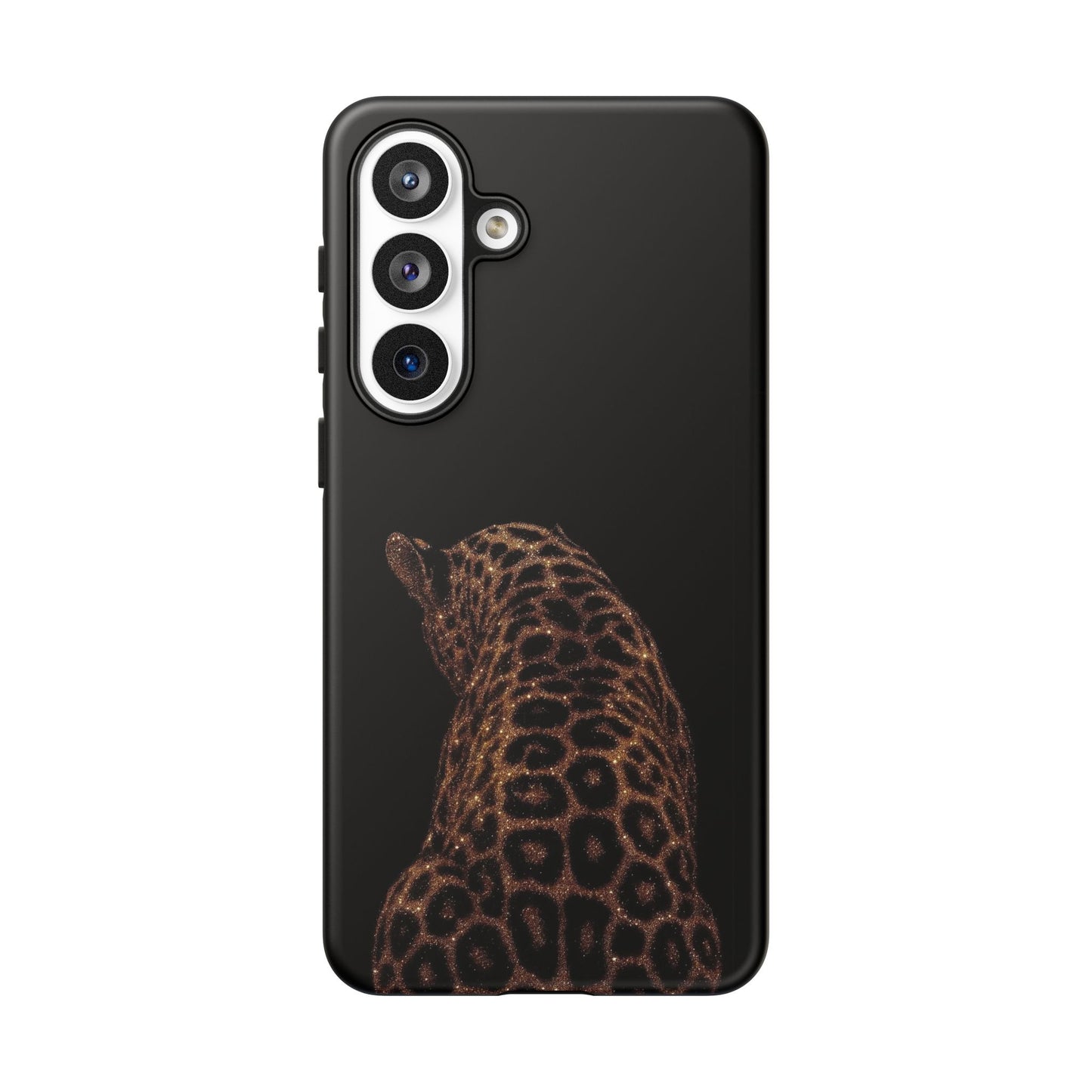 Leopard Print Tough Phone Case - Sleek Black Protective Cover