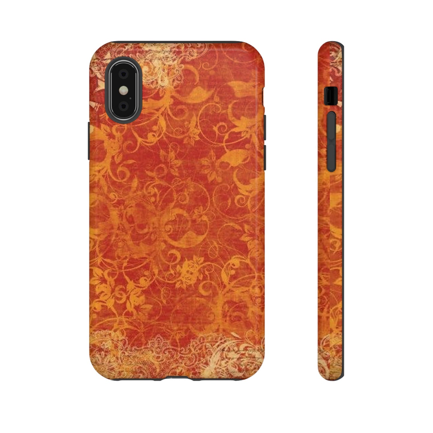 Floral Autumn iPhone Tough Case — Orange Vintage Scroll Design