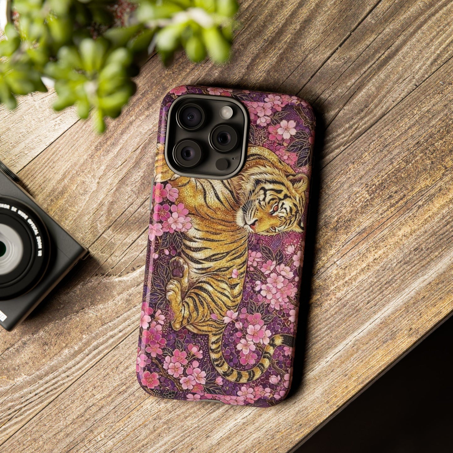 Tiger Floral Phone Case — Vintage Sakura Heavy-Duty Protective Cover