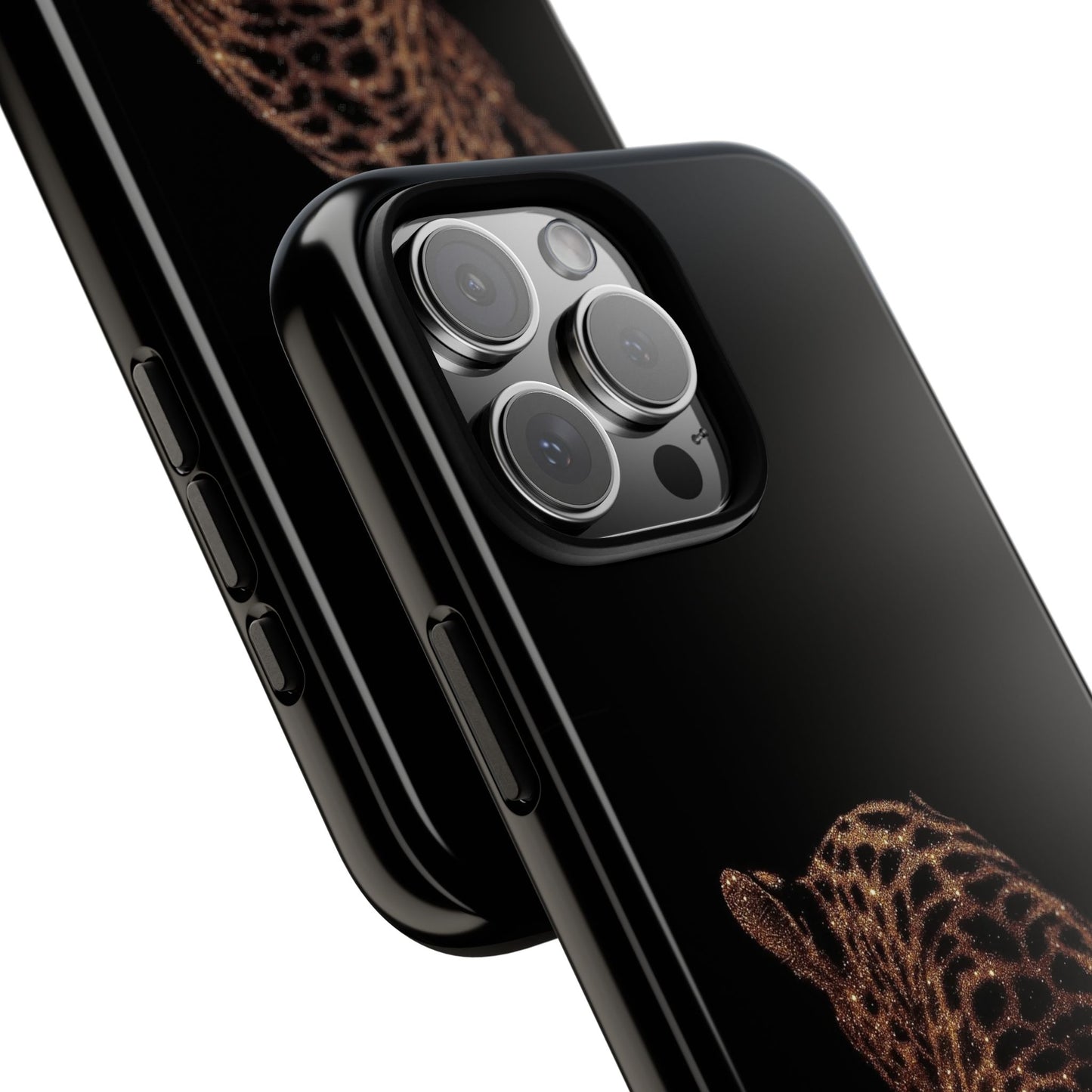 Leopard Print Tough Phone Case - Sleek Black Protective Cover