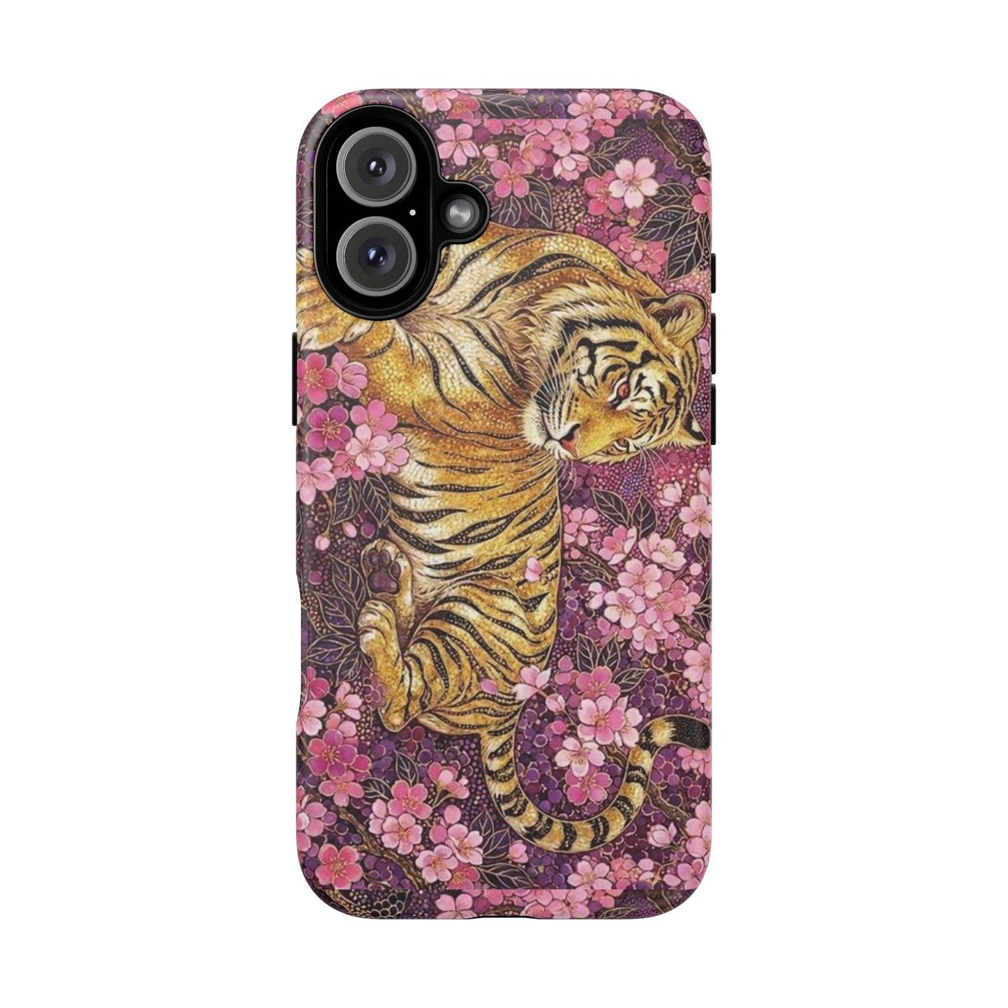 Tiger Floral Phone Case — Vintage Sakura Heavy-Duty Protective Cover