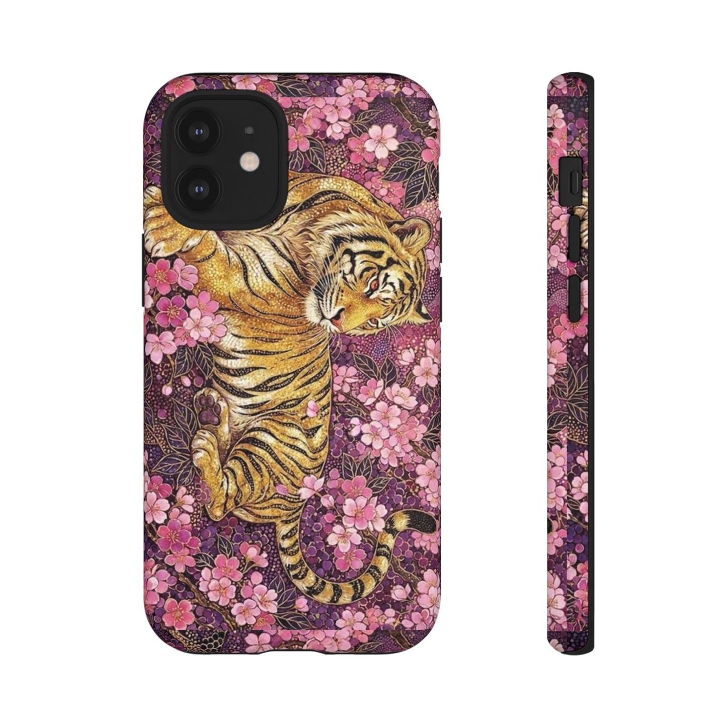 Tiger Floral Phone Case — Vintage Sakura Heavy-Duty Protective Cover