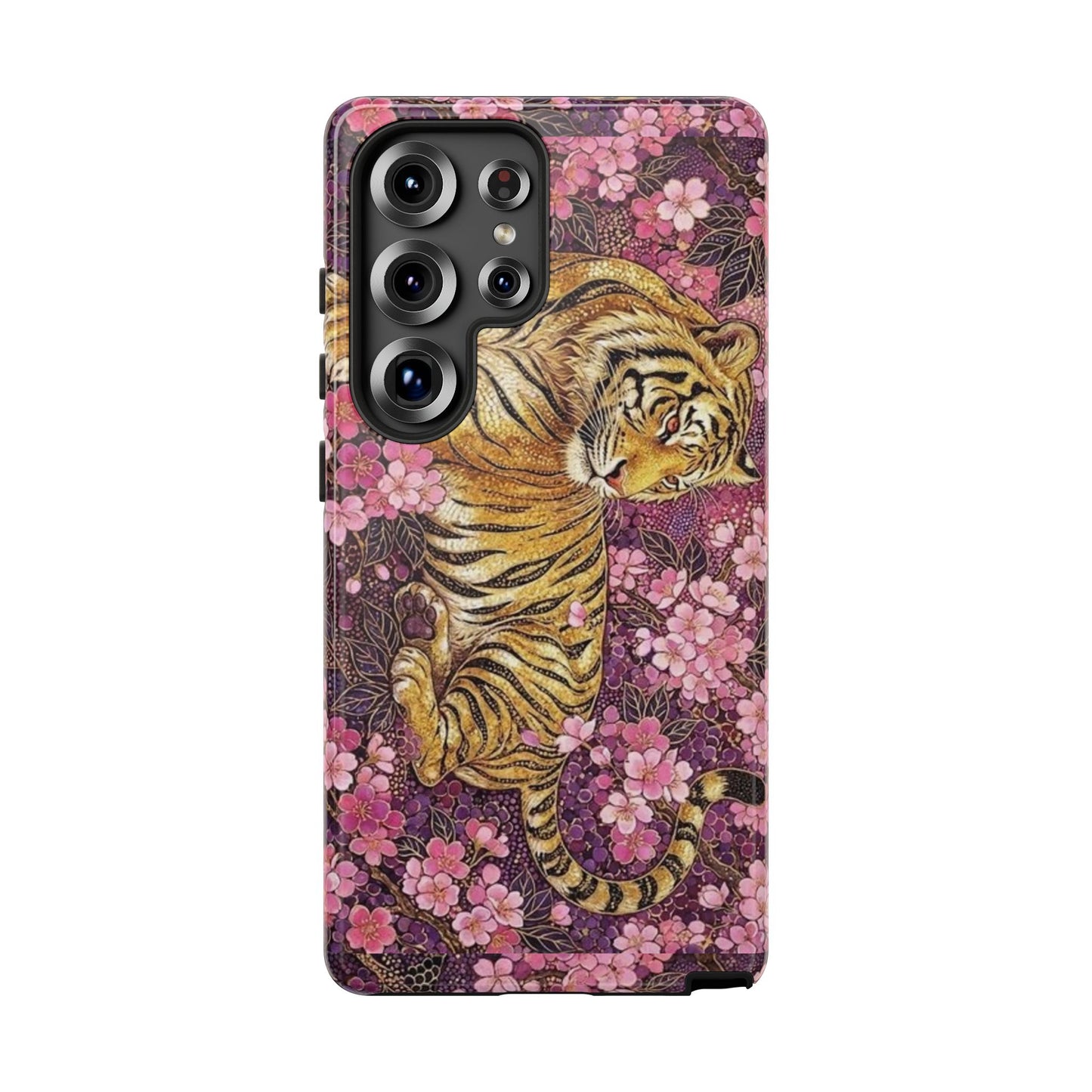 Tiger Floral Phone Case — Vintage Sakura Heavy-Duty Protective Cover
